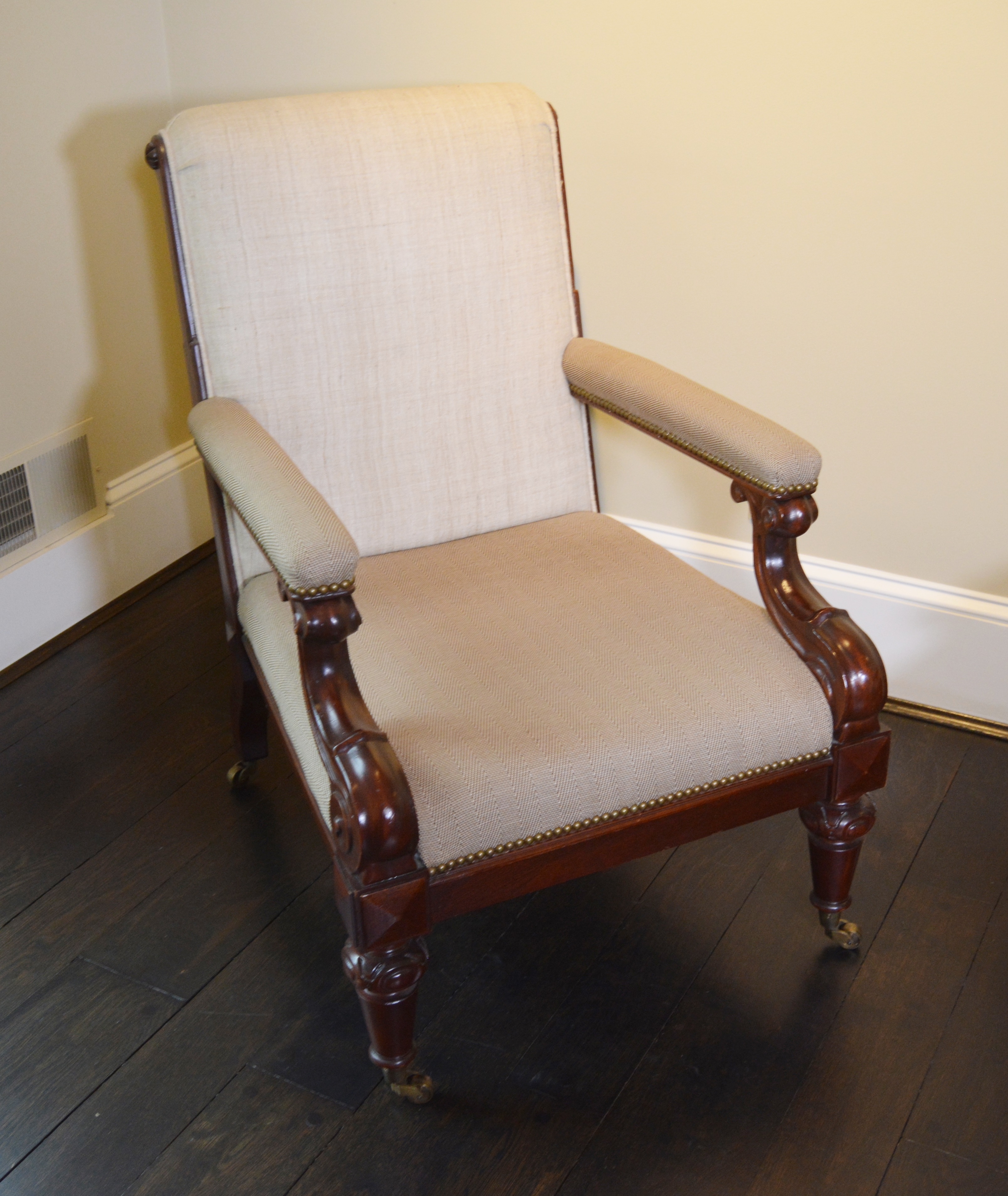 Empire Style Dual Fabric Upholstered Chair and Ottoman by Ralph Lauren Home