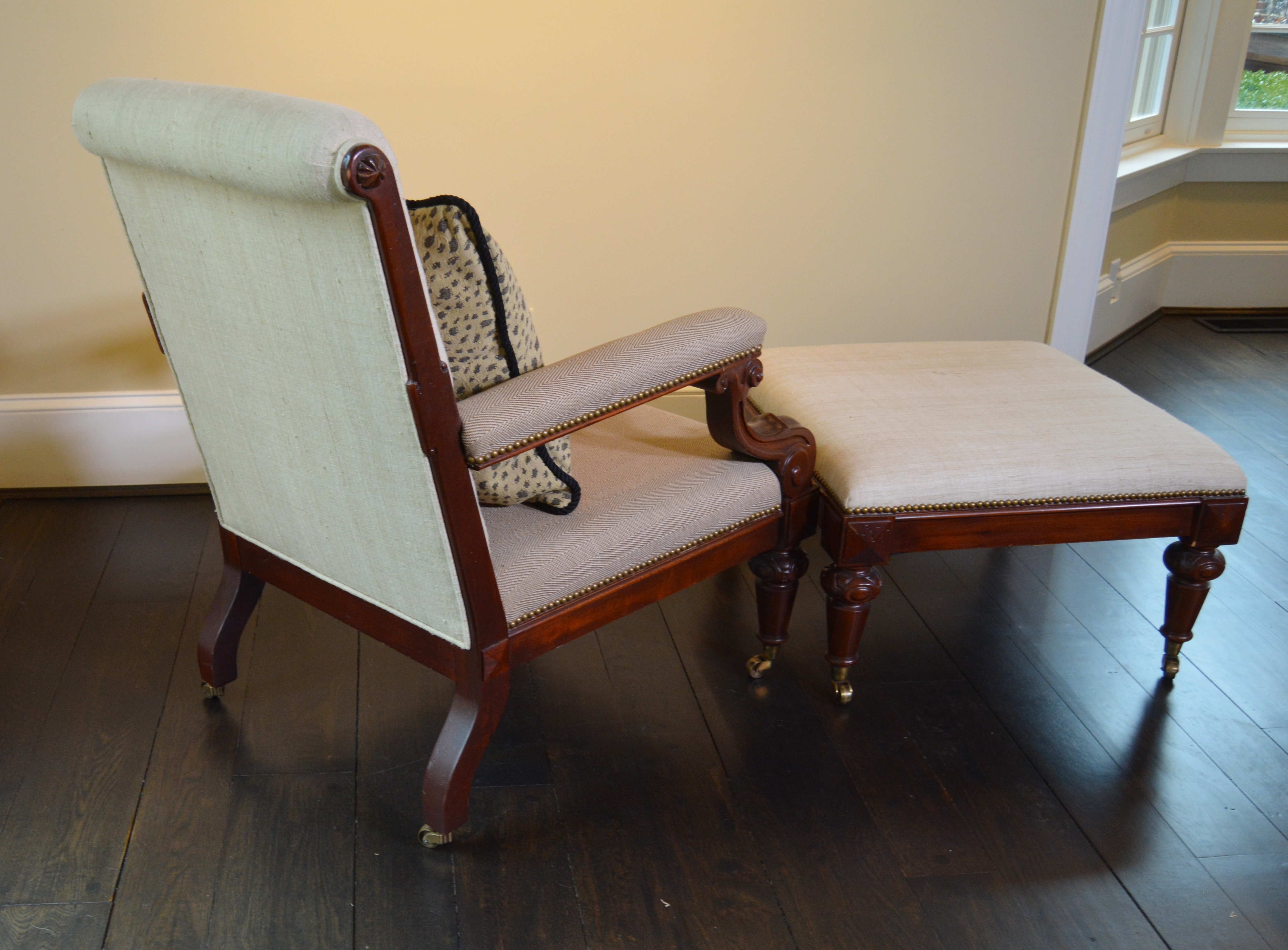 Empire Style Dual Fabric Upholstered Chair and Ottoman by Ralph Lauren Home