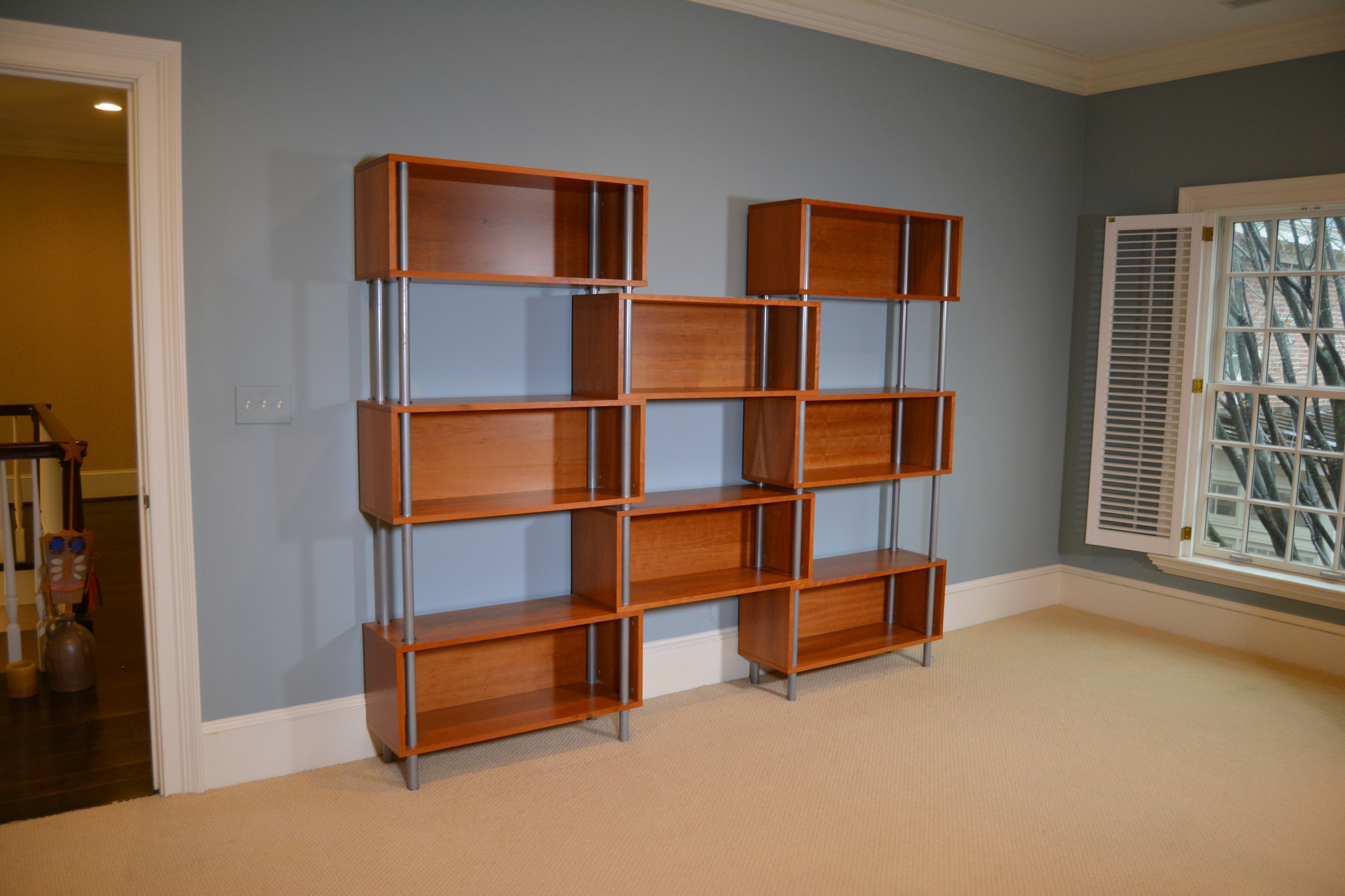 Modern "Chicago 8-box" Cherry Veneer and Steel Shelving Unit by Blu Dot