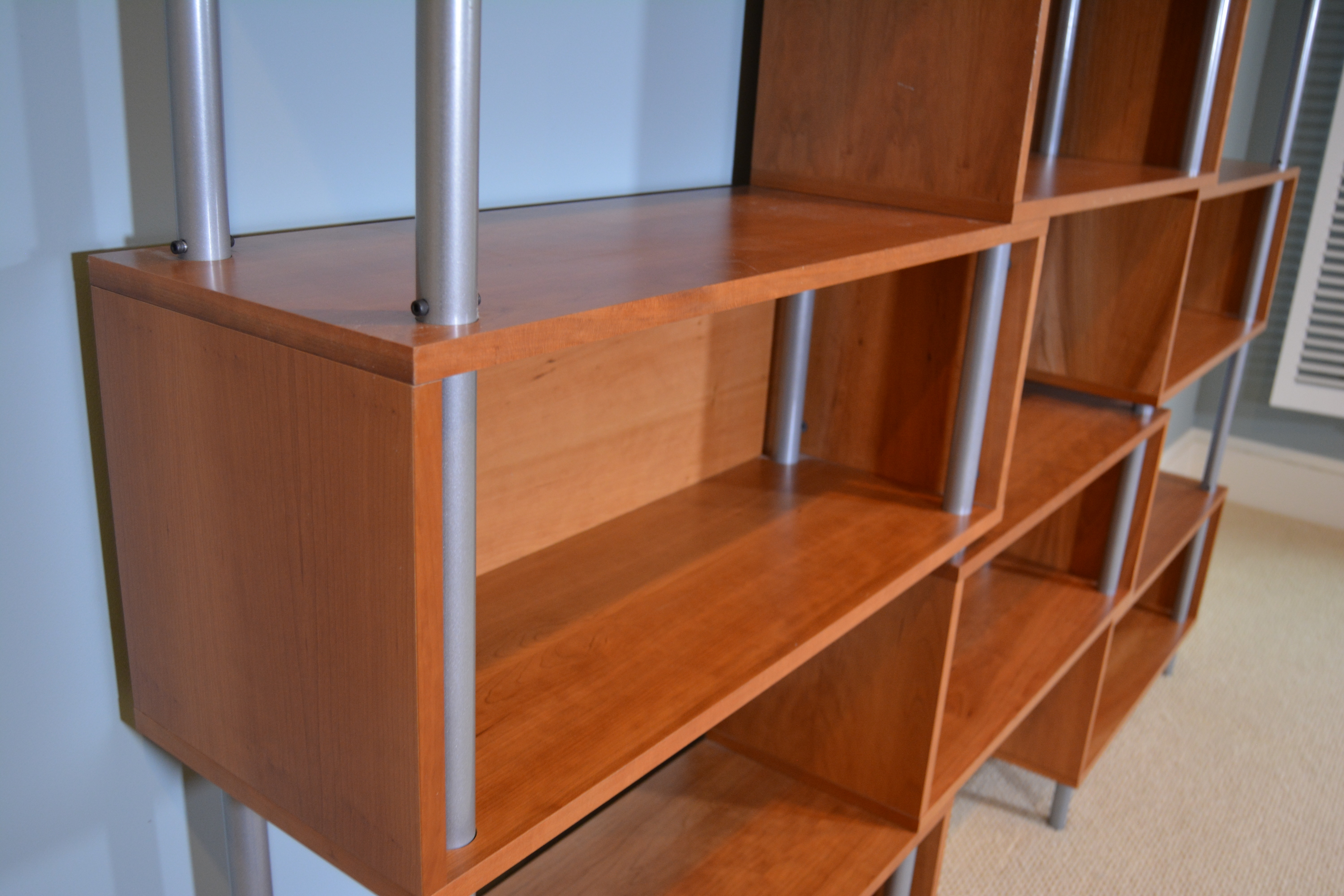 Modern "Chicago 8-box" Cherry Veneer and Steel Shelving Unit by Blu Dot