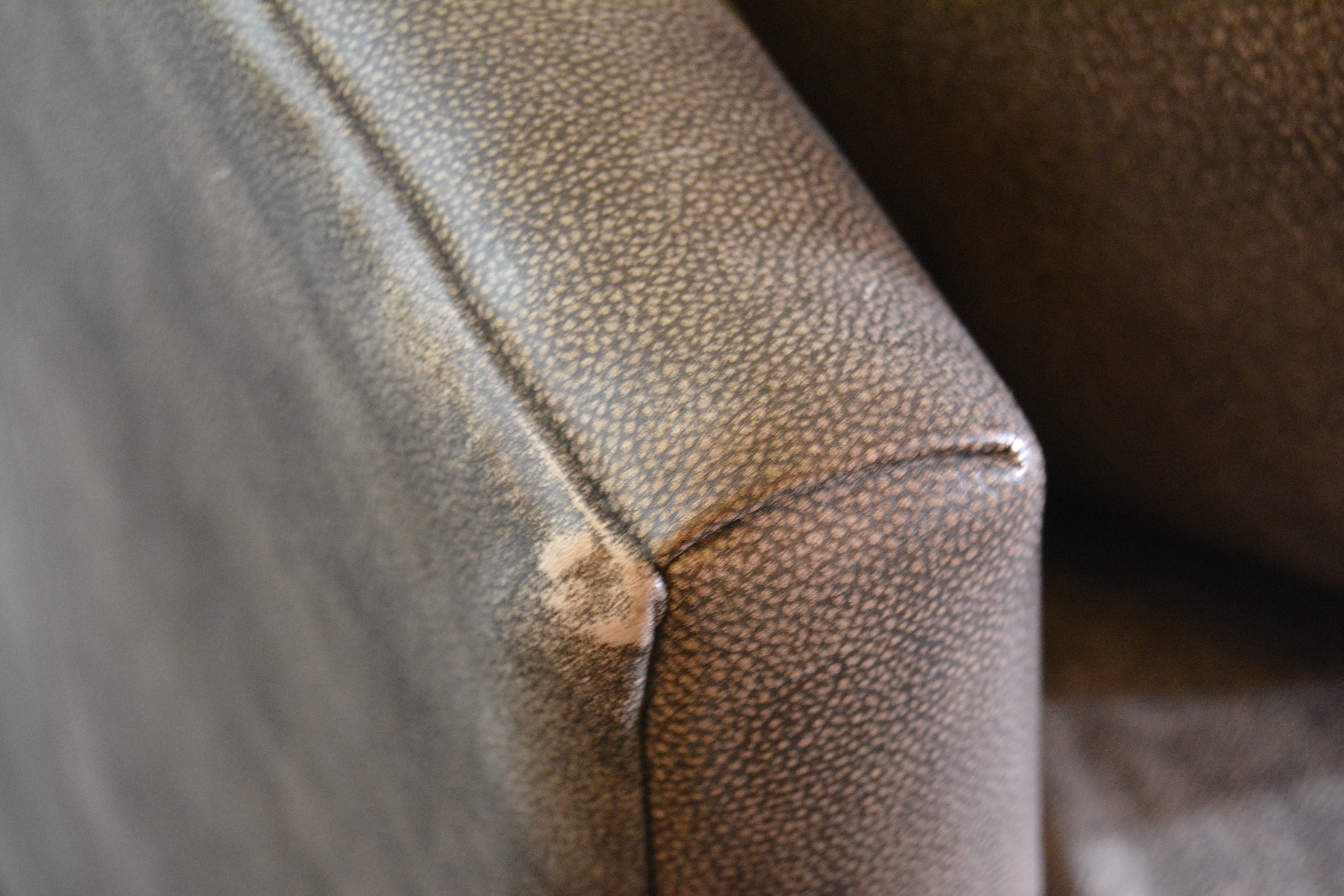 Dark Mocha Distressed Leather Chair and Ottoman by Henredon, 21st Century