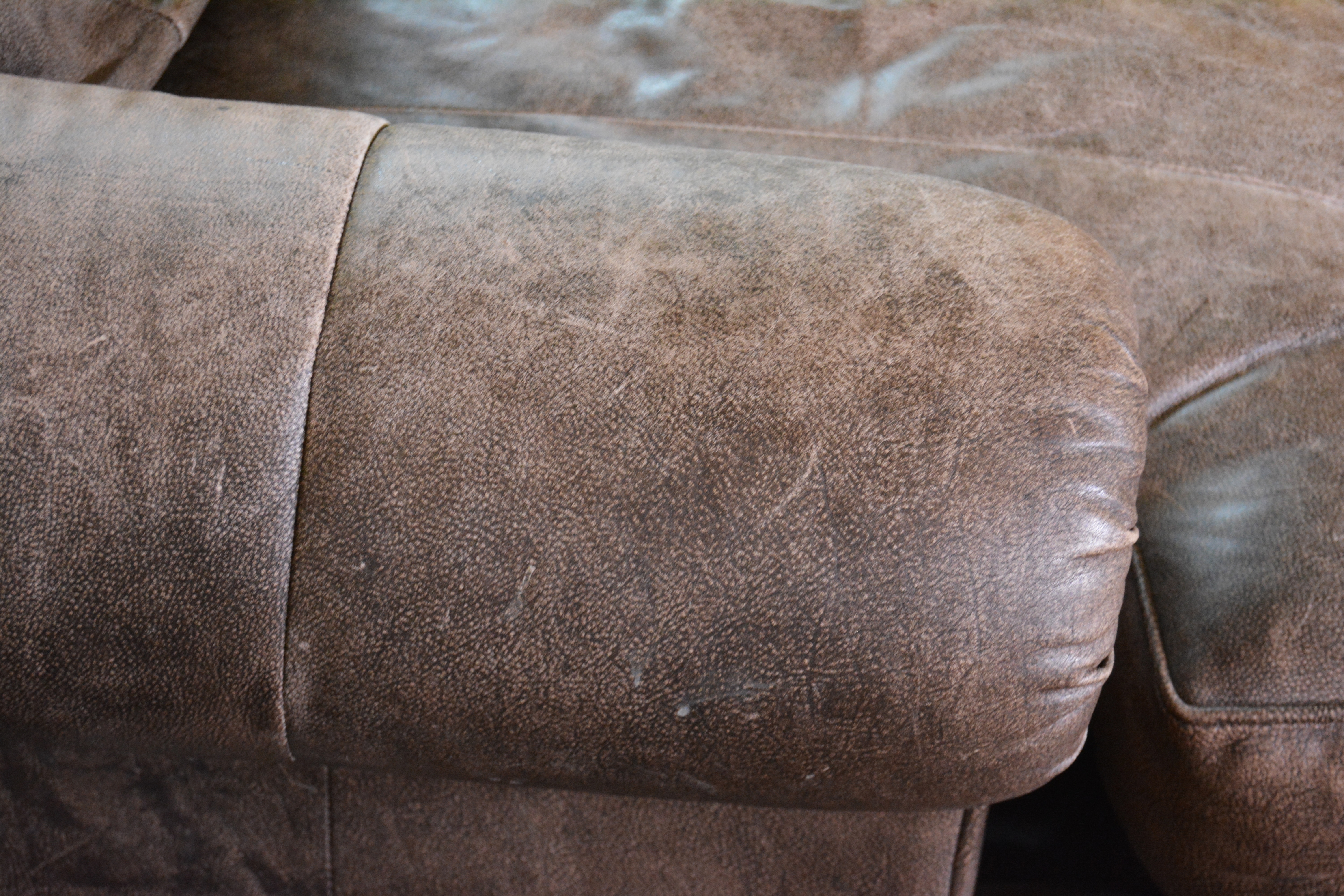 Dark Mocha Distressed Leather Chair and Ottoman by Henredon, 21st Century