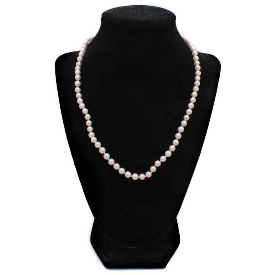 14K Yellow Gold Cultured Pearls and Diamond Necklace