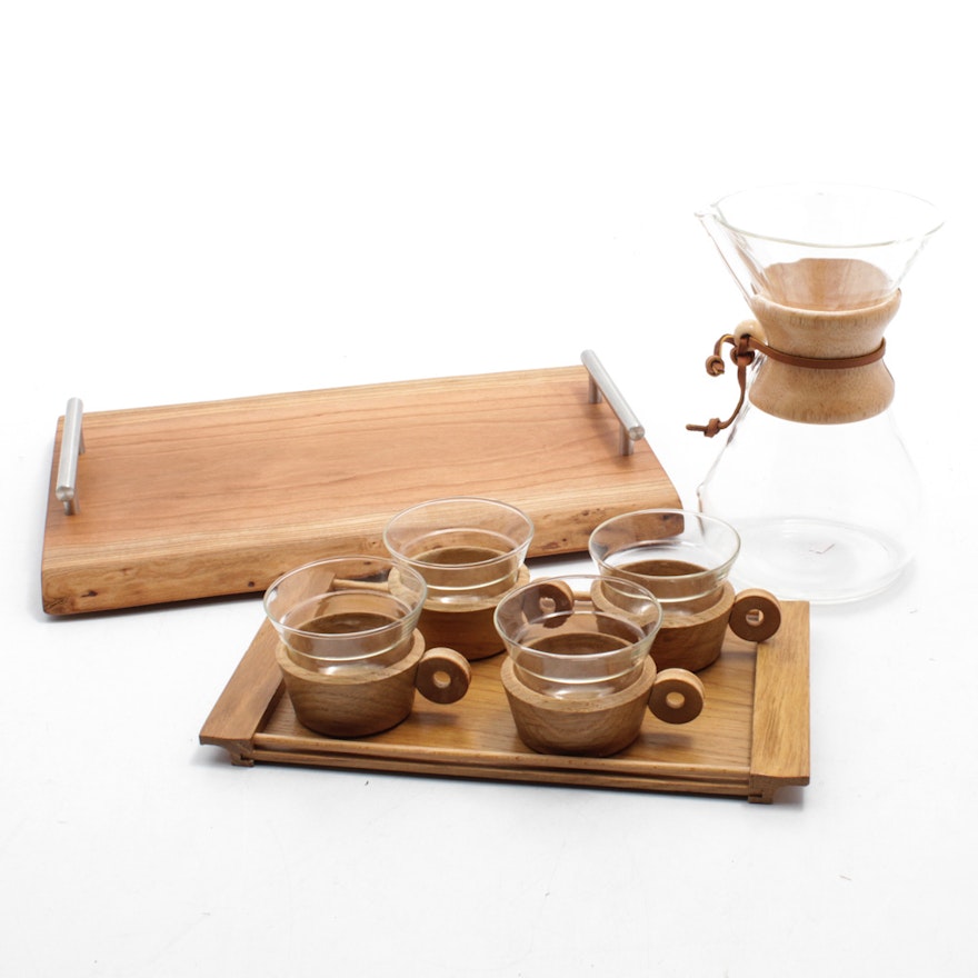 Chemex Coffee Carafe, Mugs and Serving Tray