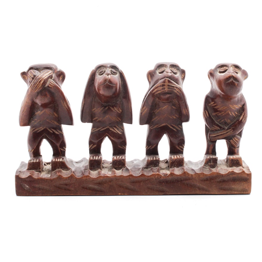 Randy Comstock Wood Sculpture "Hear, Speak, See and Do No Evil"