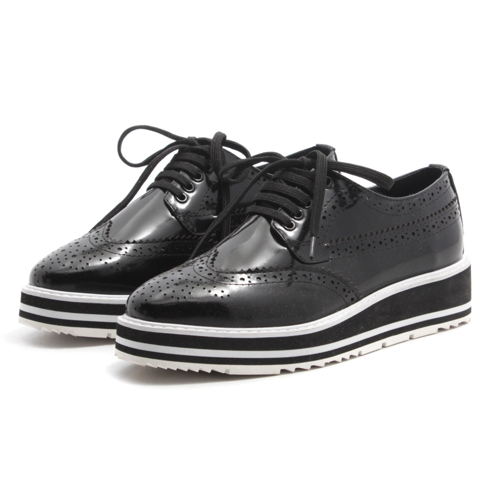 Prada Wingtip Black Leather Platform Brogue Shoes