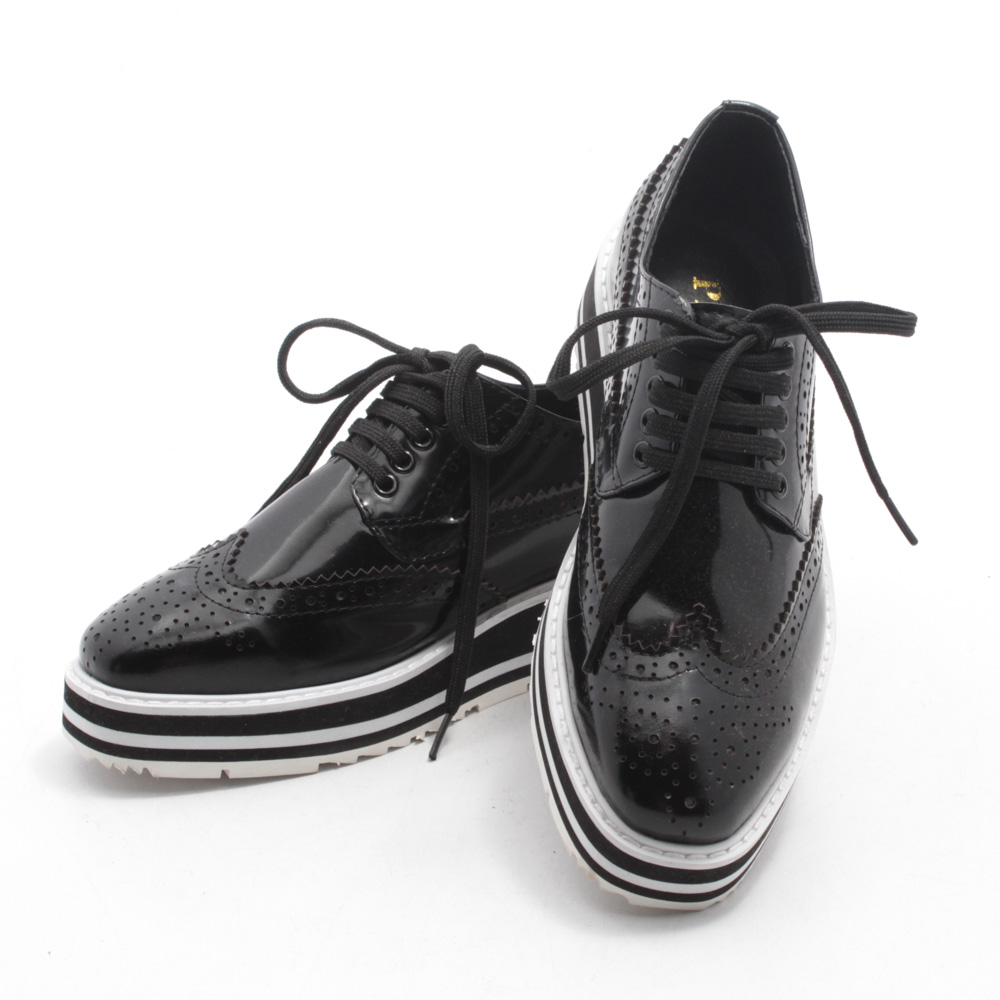 Prada Wingtip Black Leather Platform Brogue Shoes