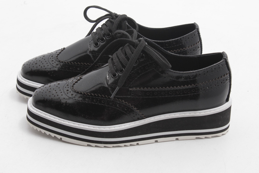 Prada Wingtip Black Leather Platform Brogue Shoes