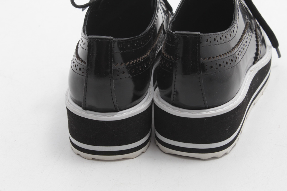 Prada Wingtip Black Leather Platform Brogue Shoes