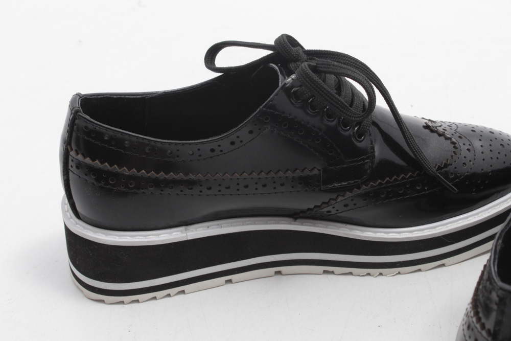 Prada Wingtip Black Leather Platform Brogue Shoes