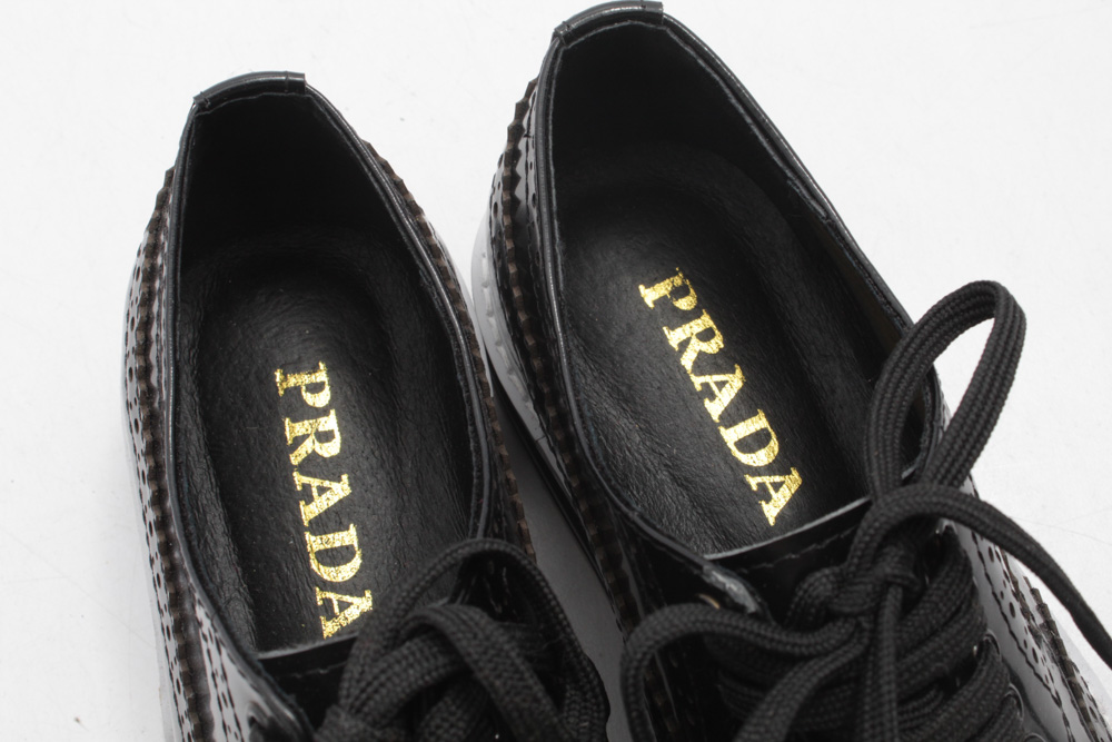 Prada Wingtip Black Leather Platform Brogue Shoes