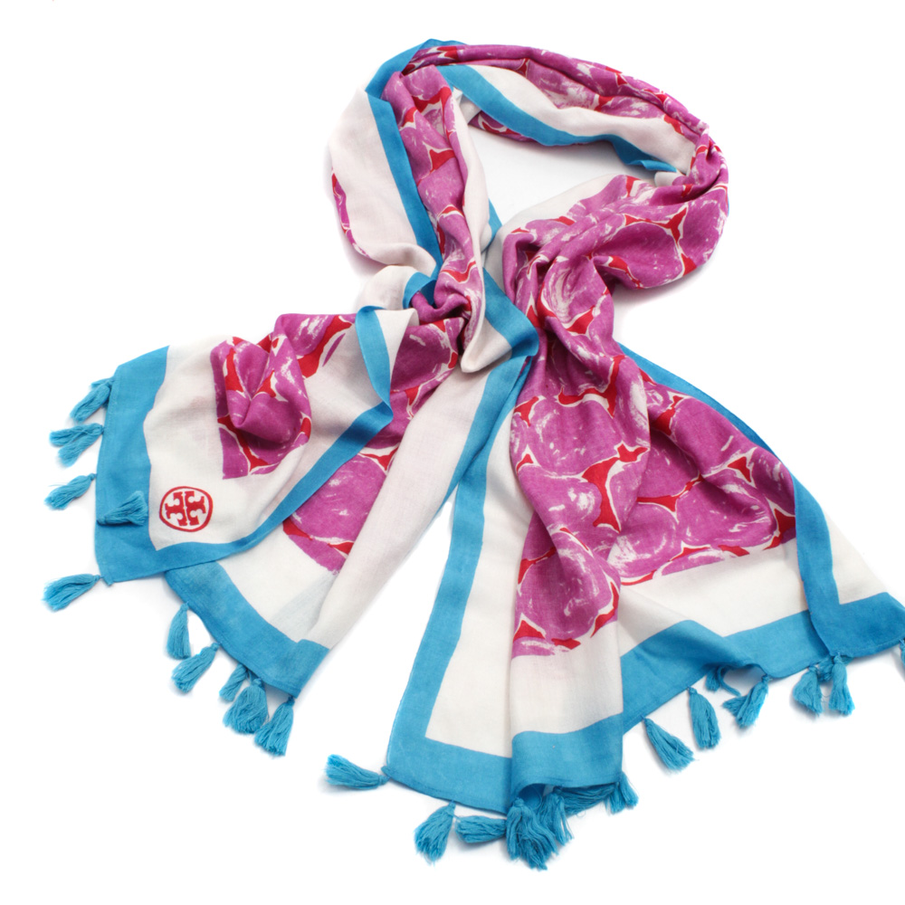 Tory Burch Silk and Wool Blend Scarf with Knotted Tassels