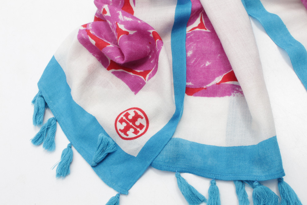 Tory Burch Silk and Wool Blend Scarf with Knotted Tassels