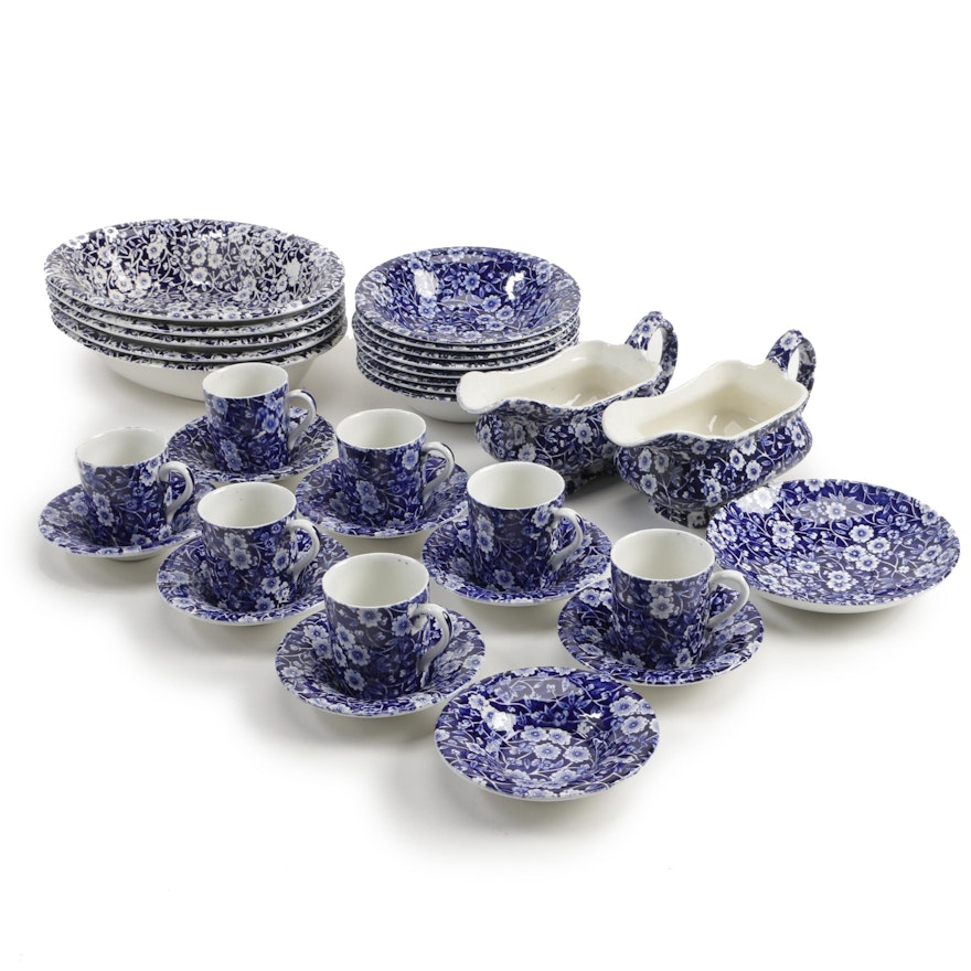 Crownford Staffordshire "Calico Blue" Ironstone Dinnerware and Serving Dishes