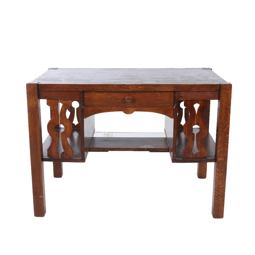 Arts and Crafts Oak Library Table, Early 20th Century