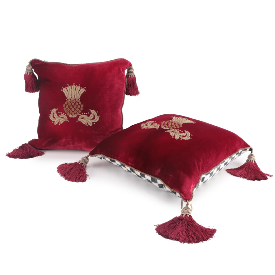 MacKenzie-Childs "Highbanks Collection" Hand-Embroidered and Tasseled Pillows