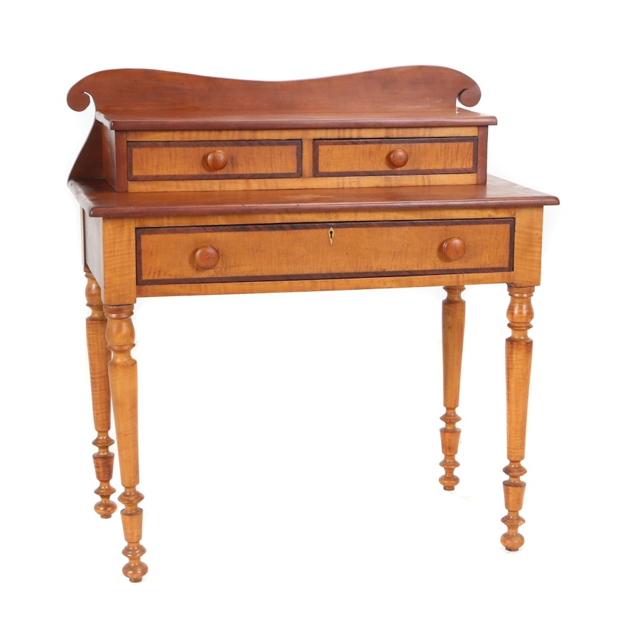 Late Federal Tiger Maple, Cherrywood, and Walnut Dressing Table, Circa 1830