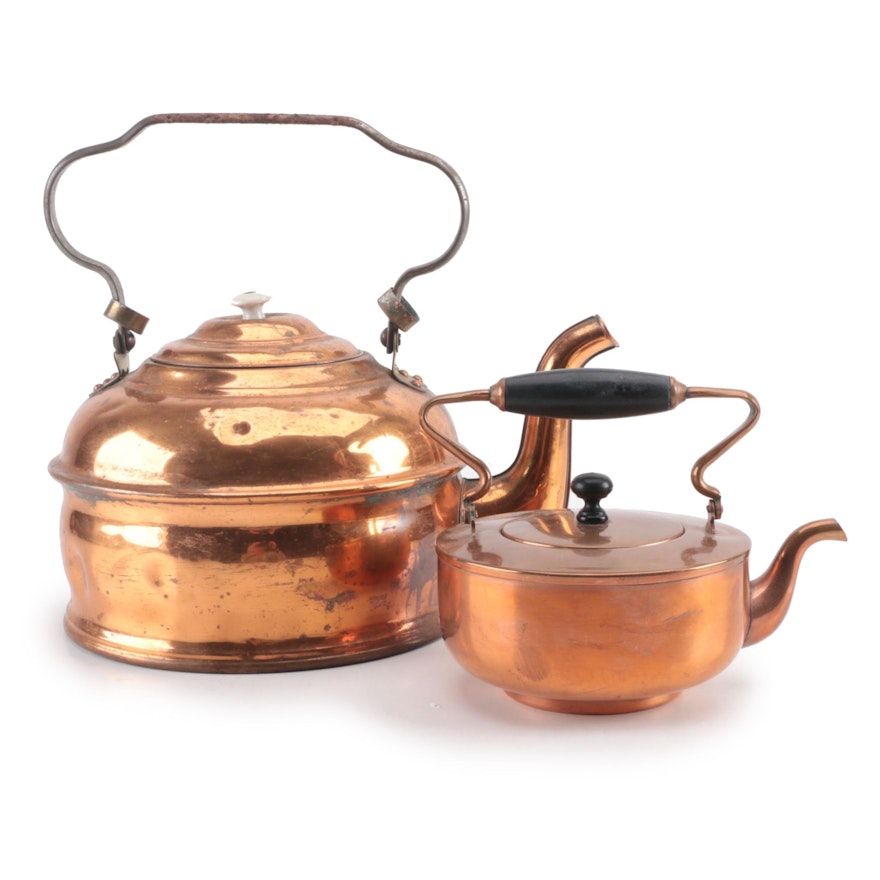 Large and Small Copper Kettles Including S. Sternau & Co.