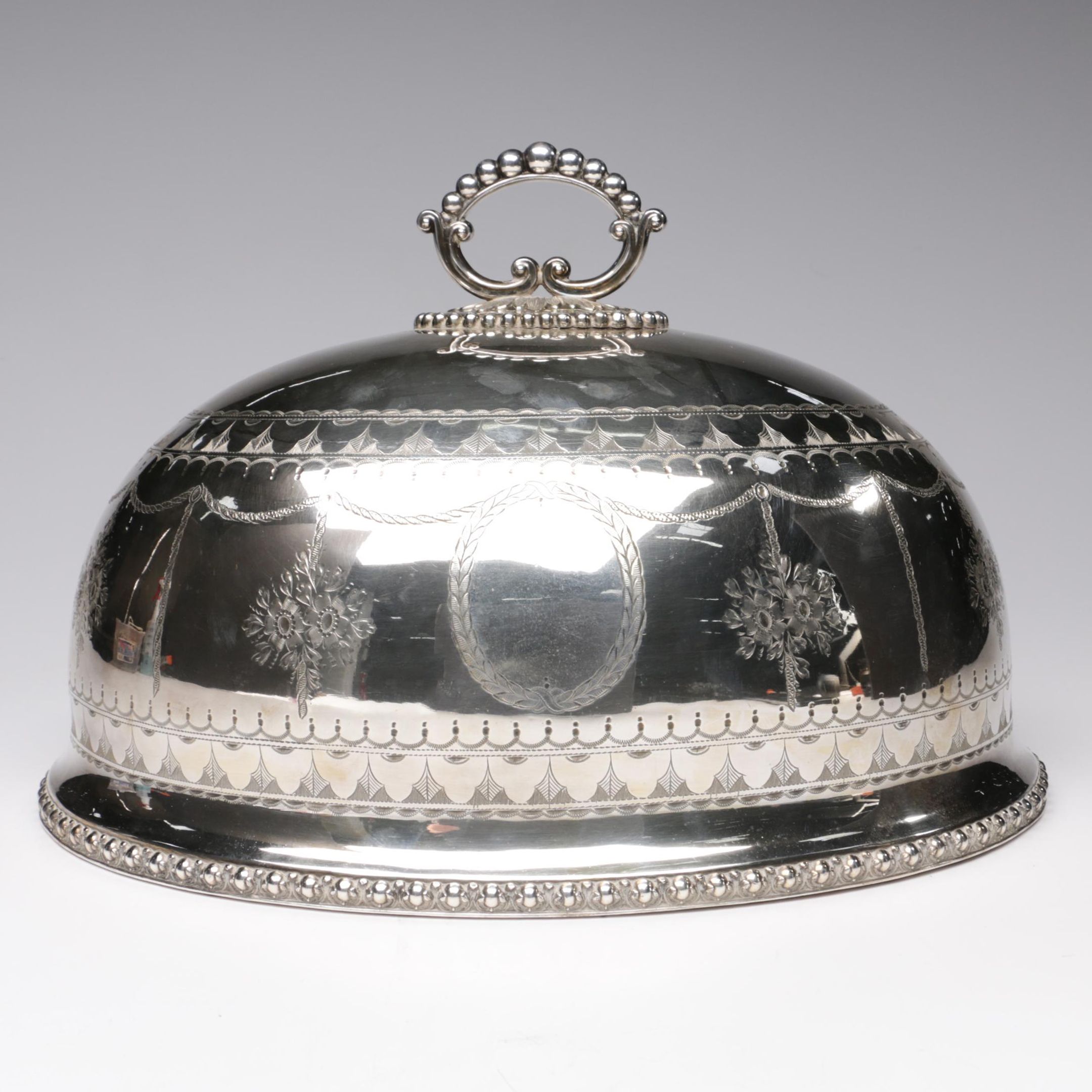 Engraved Silver-Plated Cloche, Mid-Century