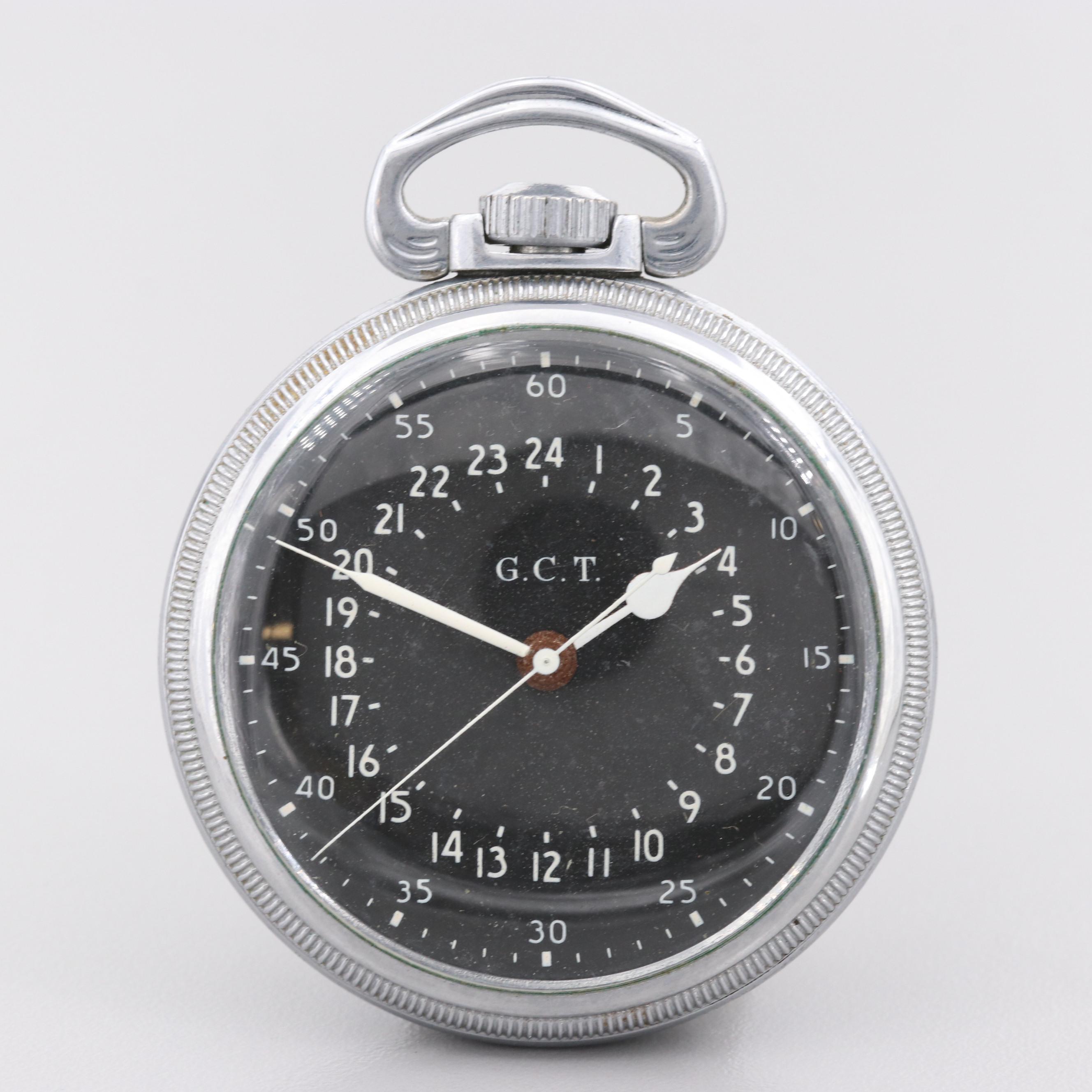 Hamilton WW II G.C.T. 24 Hour  Metal Military Pocket Watch, 1942