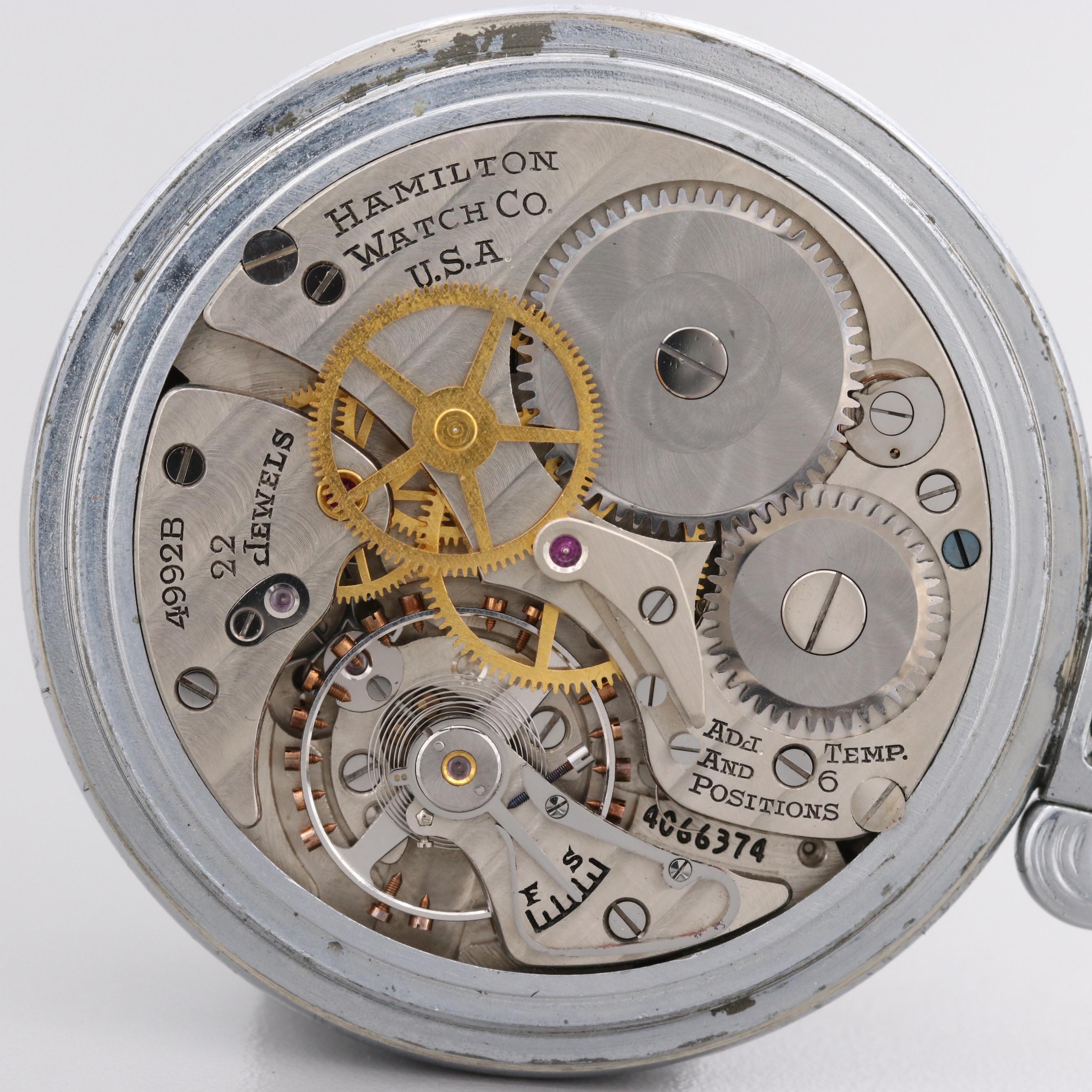 Hamilton WW II G.C.T. 24 Hour  Metal Military Pocket Watch, 1942