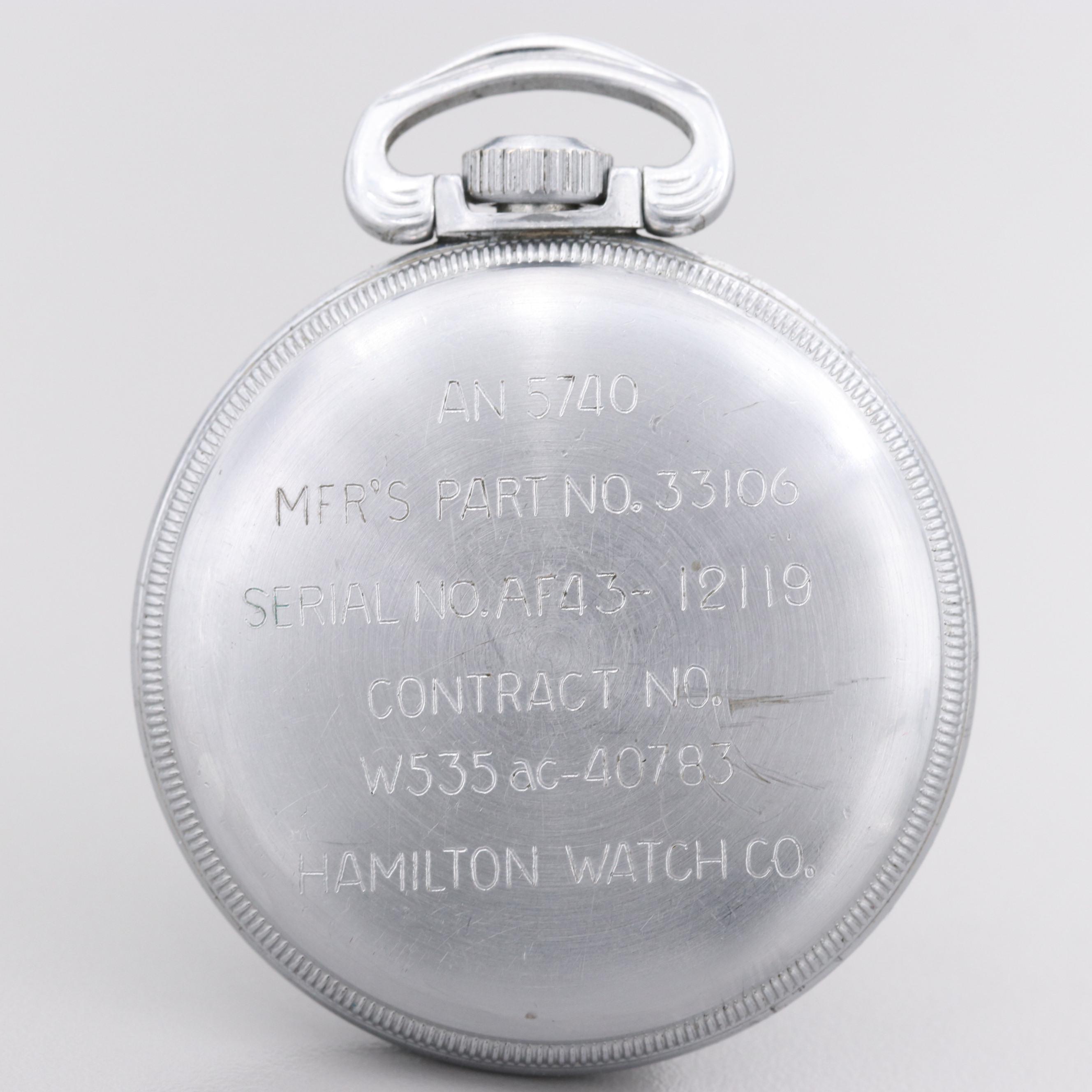 Hamilton WW II G.C.T. 24 Hour  Metal Military Pocket Watch, 1942