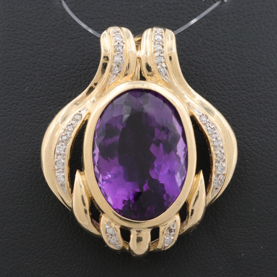 14K Yellow Gold Amethyst and Diamond Enhancer Pendant