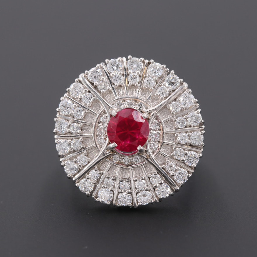 Platinum Synthetic Ruby and 1.45 CTW Diamond Ring