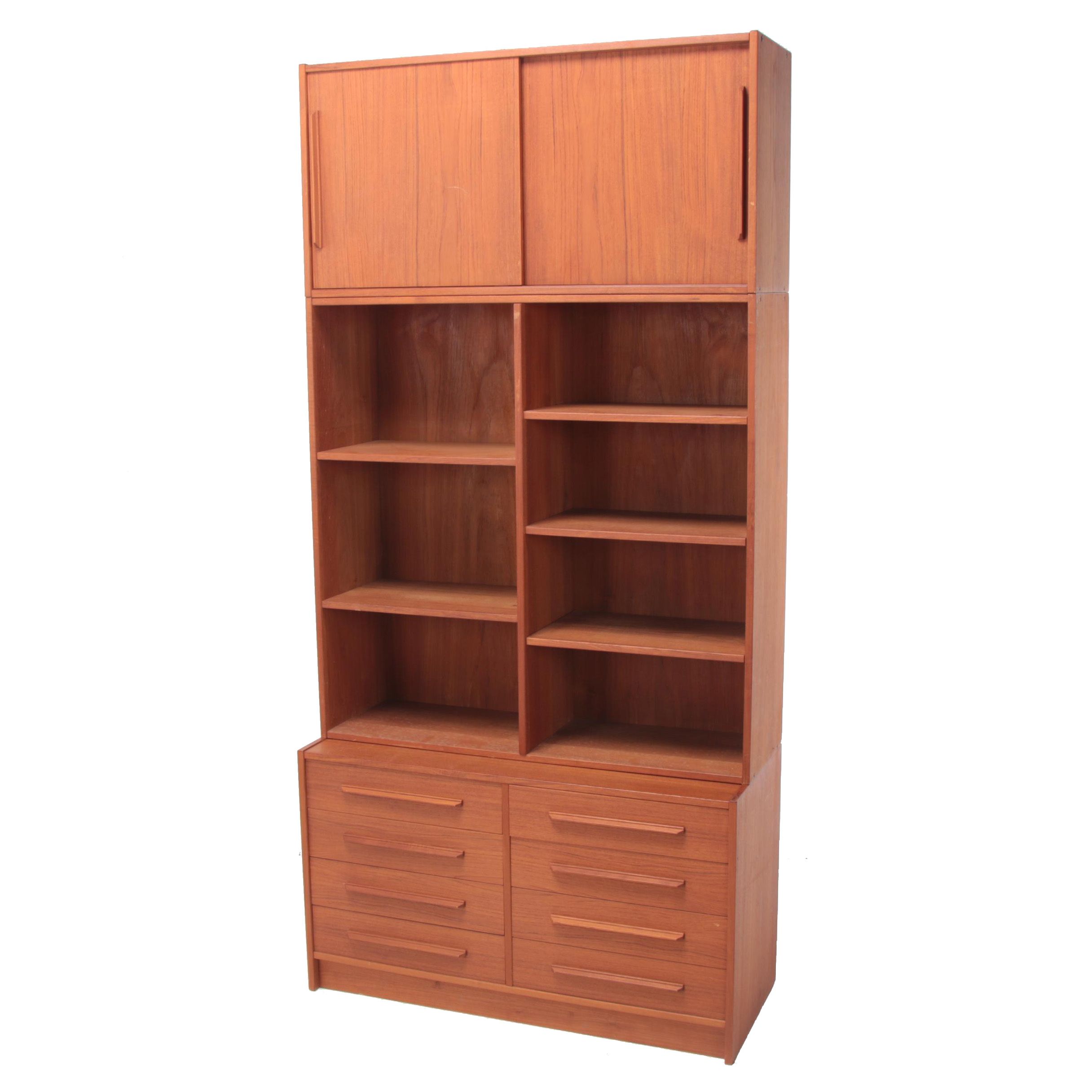 Danish Modern Teak Modular Cabinet-on-Bookcase-on-Chest, Circa 1960