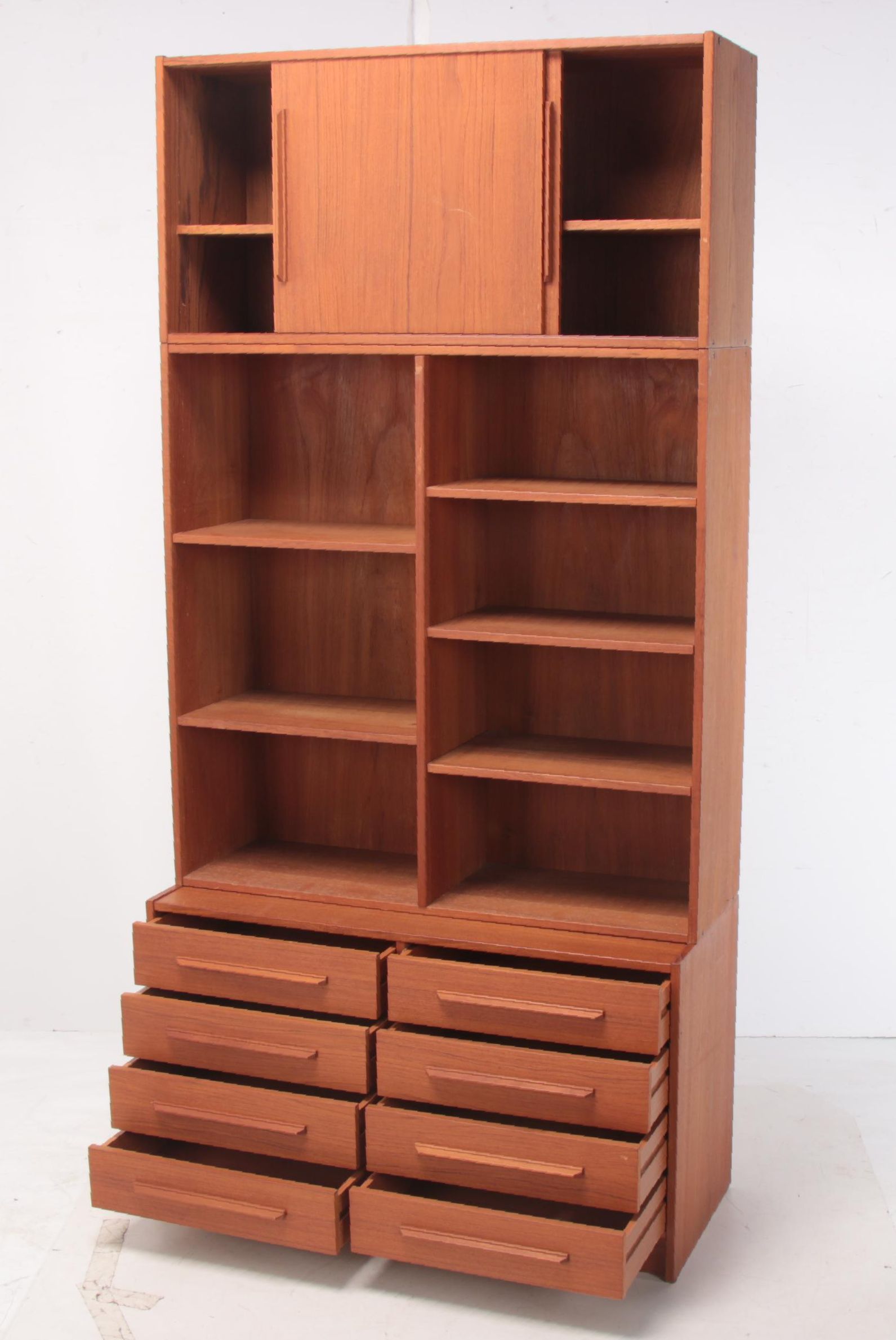 Danish Modern Teak Modular Cabinet-on-Bookcase-on-Chest, Circa 1960