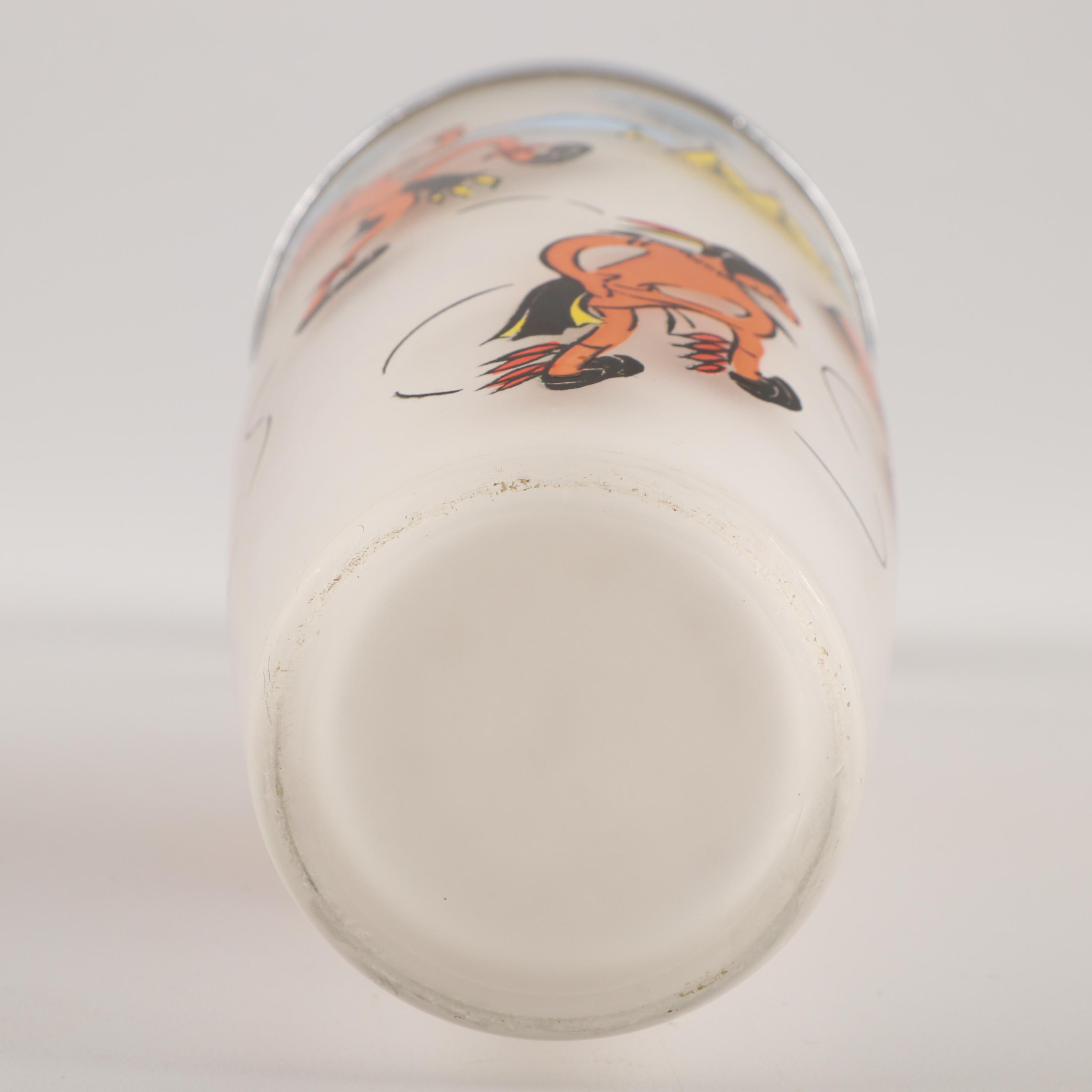 Decorated Frosted Glass Cocktail Shaker and Coordinating Stemware, Mid-Century