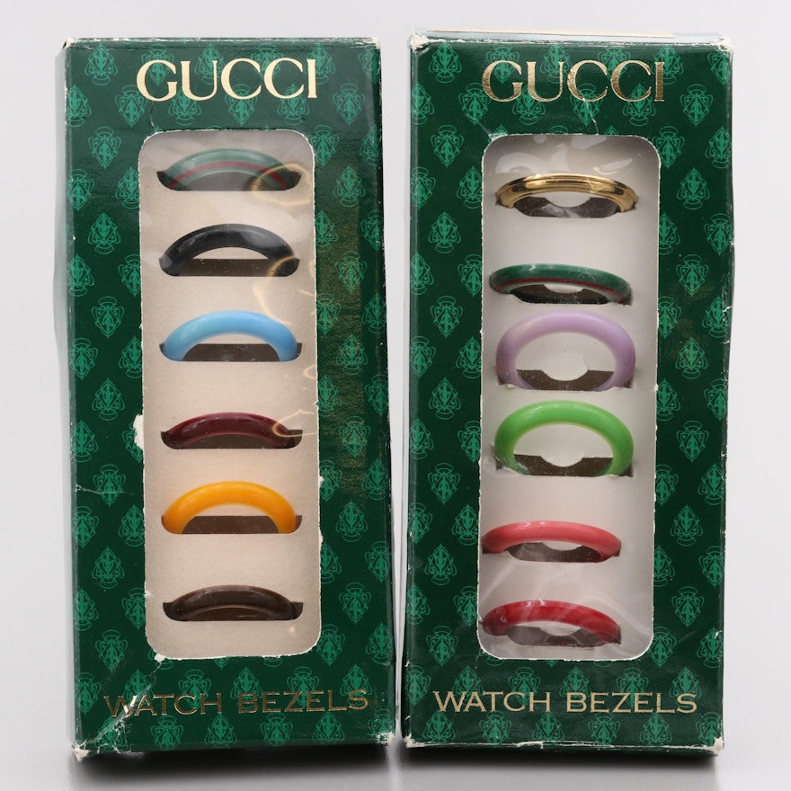 Twelve Gucci Plastic and Metal Watch Bezels