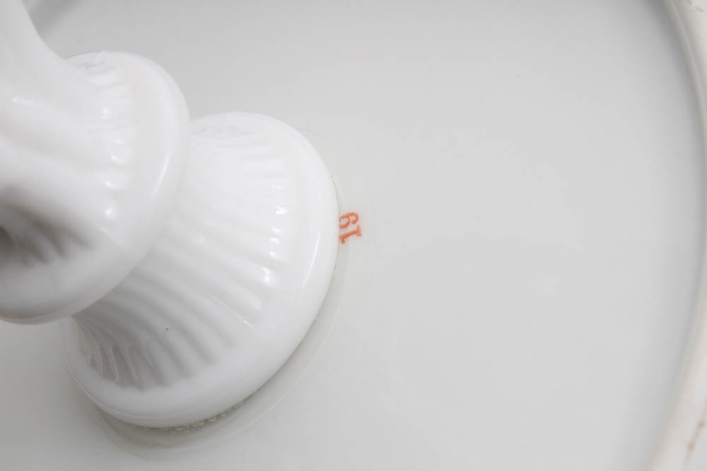 Haviland "Clover Leaf" Soup Bowls with Open Work Latticed Milk Glass Dinnerware