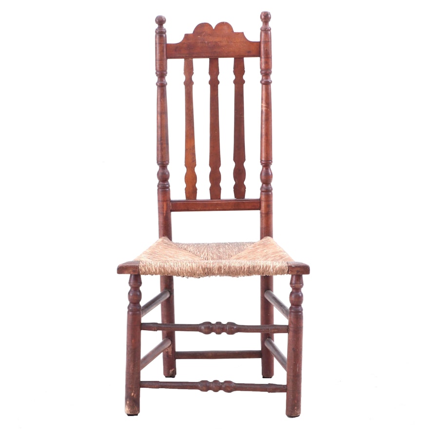 Banister-Back Chair with Rush Seat, Likely New England, Late 18th Century