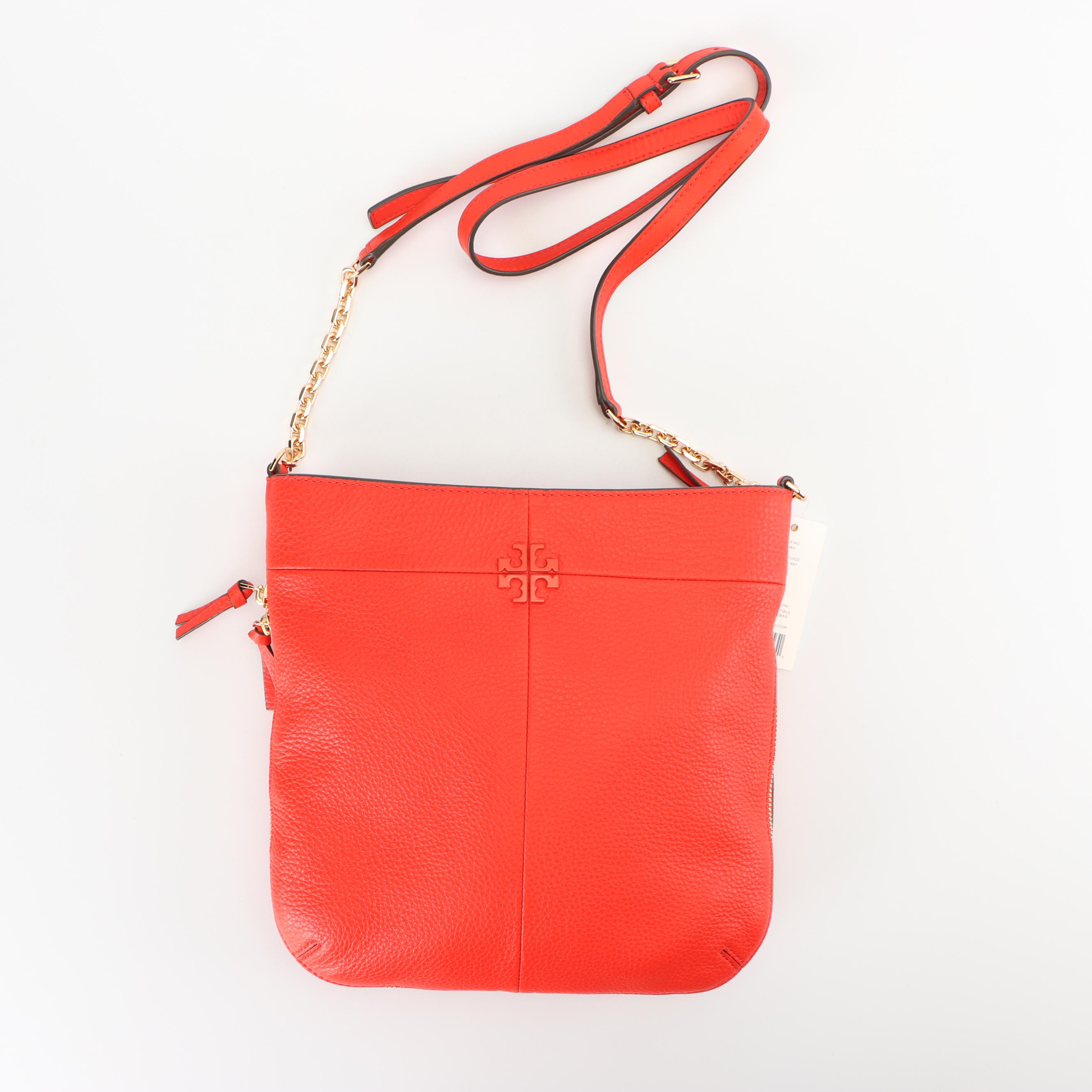 Tory Burch Samba Red Grained Leather Ivy Convertible Shoulder Bag