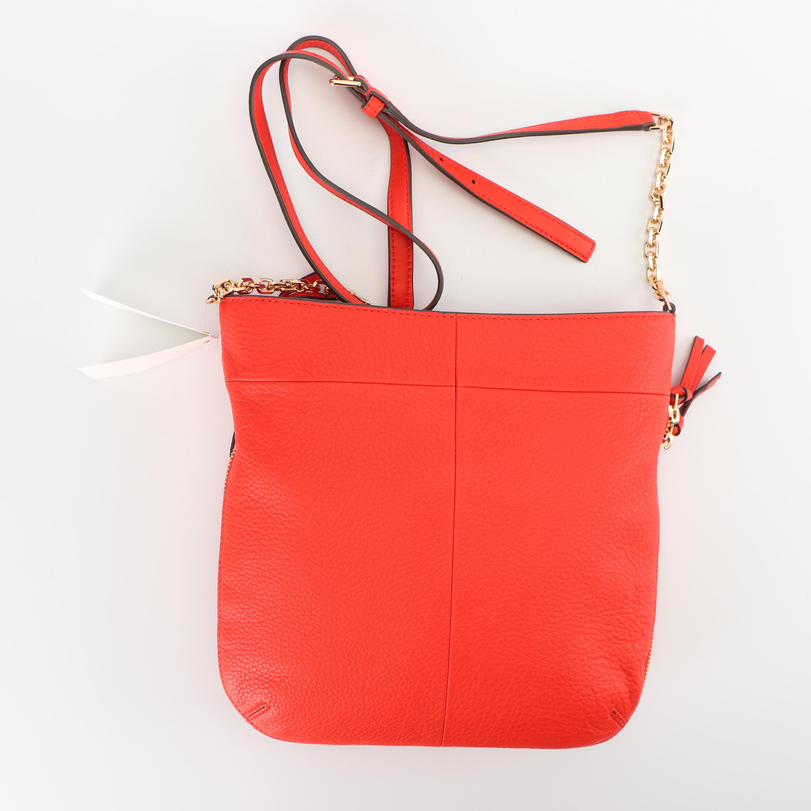 Tory Burch Samba Red Grained Leather Ivy Convertible Shoulder Bag