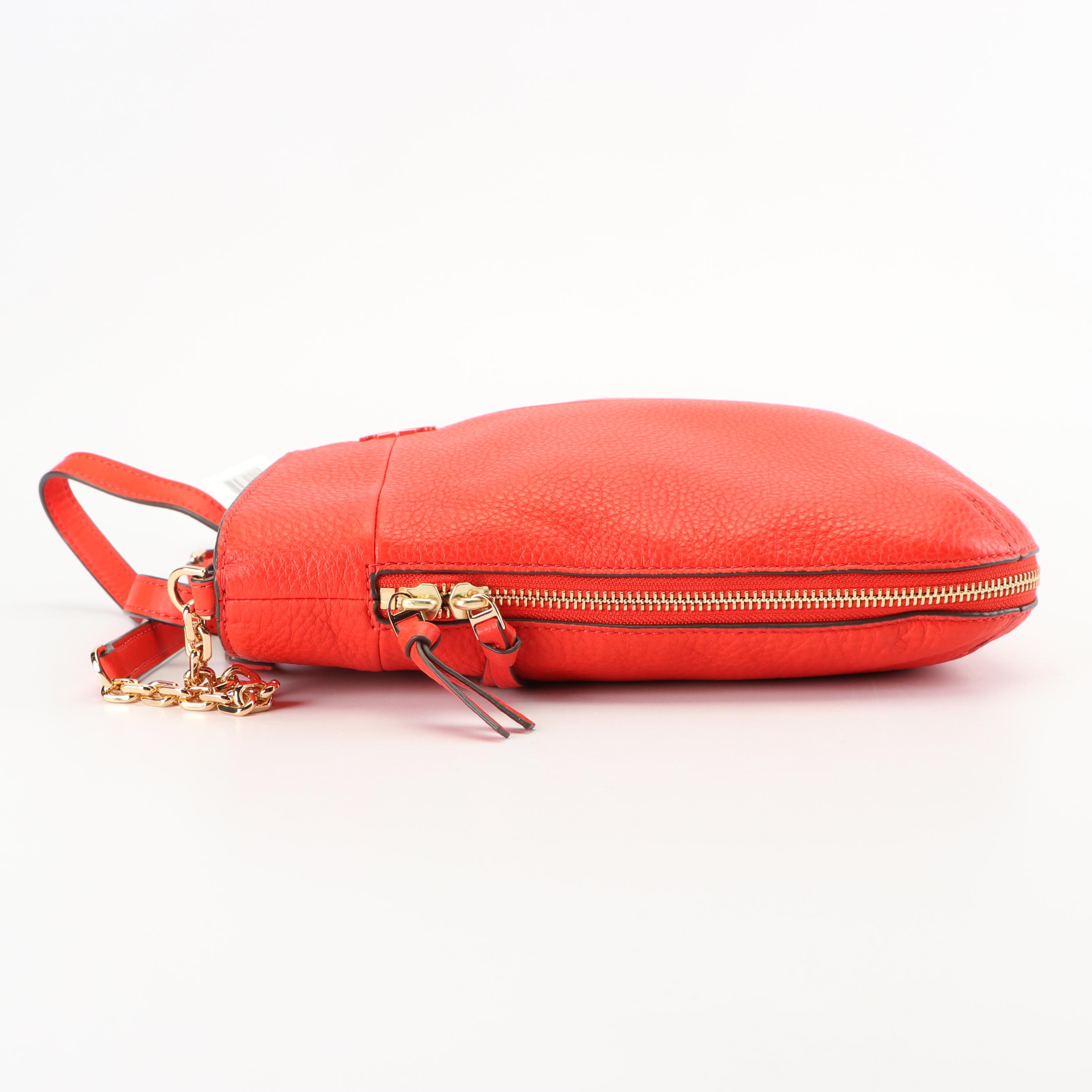 Tory Burch Samba Red Grained Leather Ivy Convertible Shoulder Bag