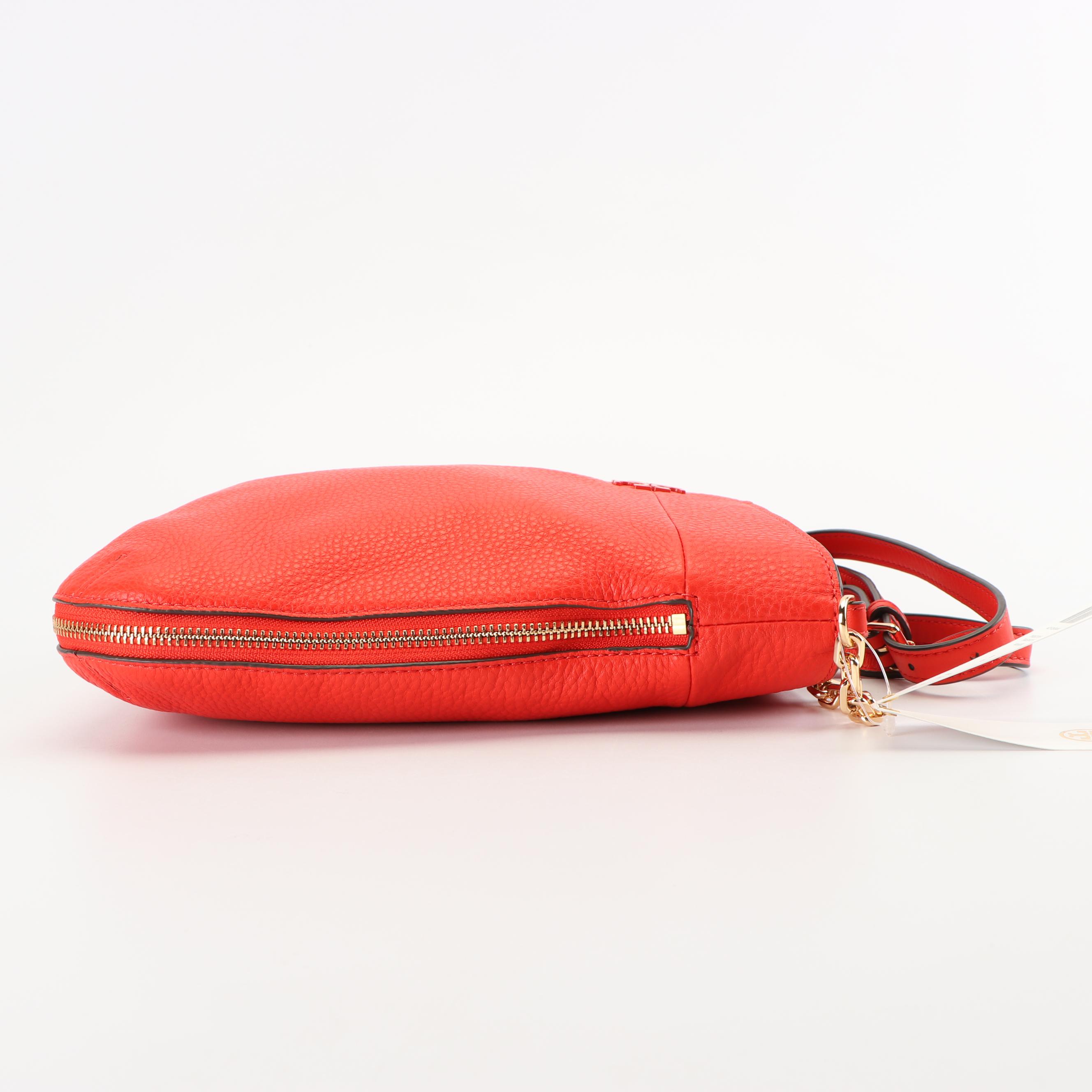 Tory Burch Samba Red Grained Leather Ivy Convertible Shoulder Bag