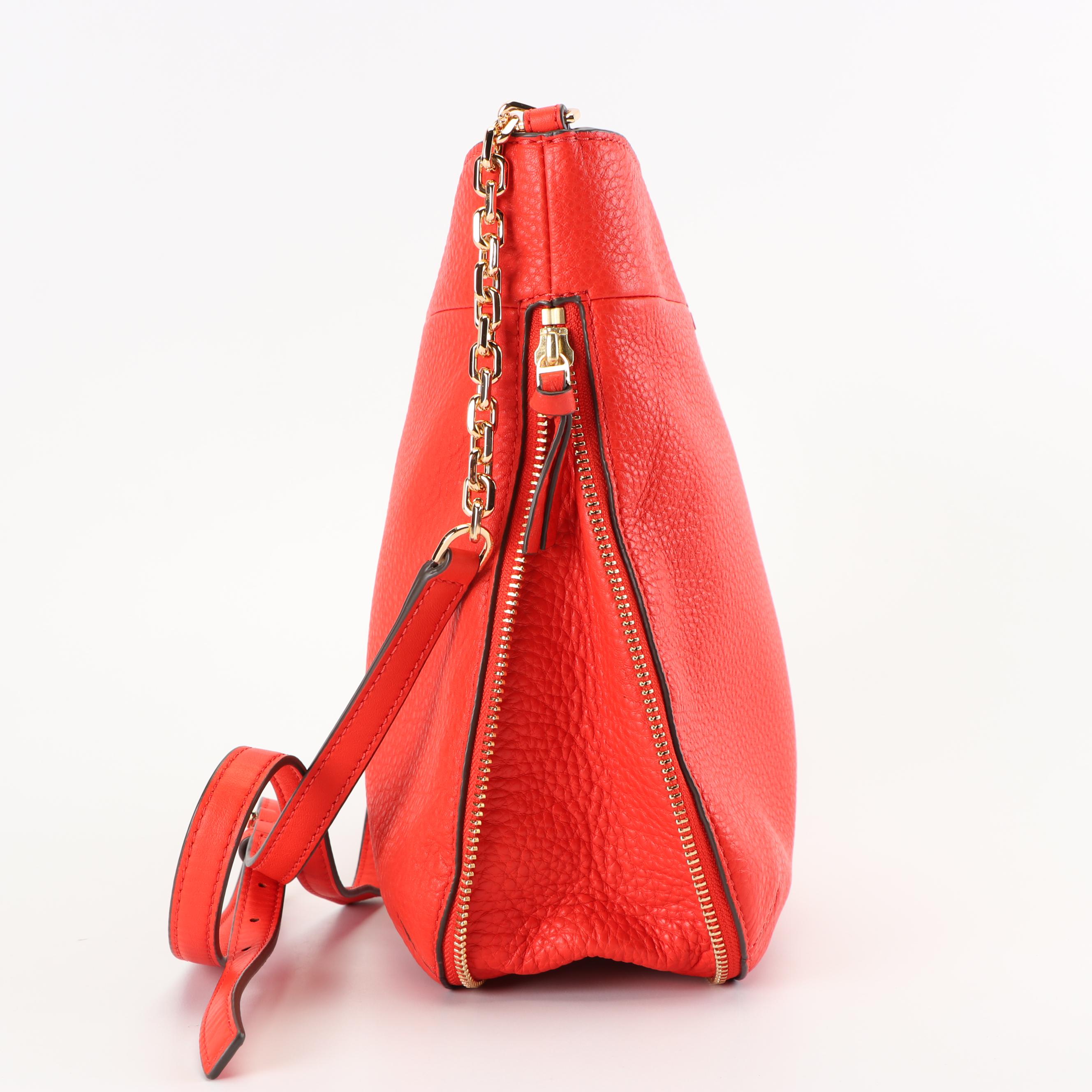 Tory Burch Samba Red Grained Leather Ivy Convertible Shoulder Bag