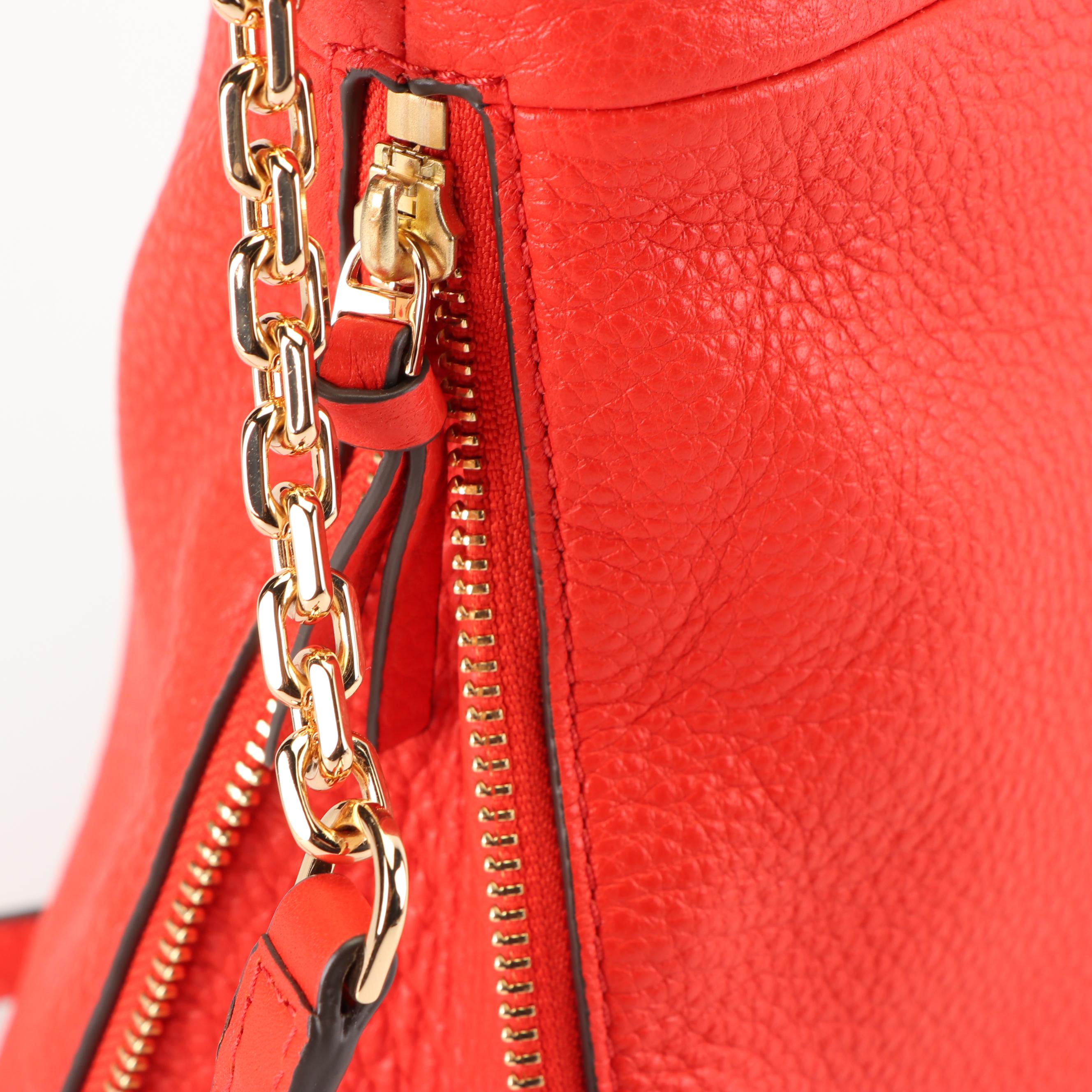Tory Burch Samba Red Grained Leather Ivy Convertible Shoulder Bag