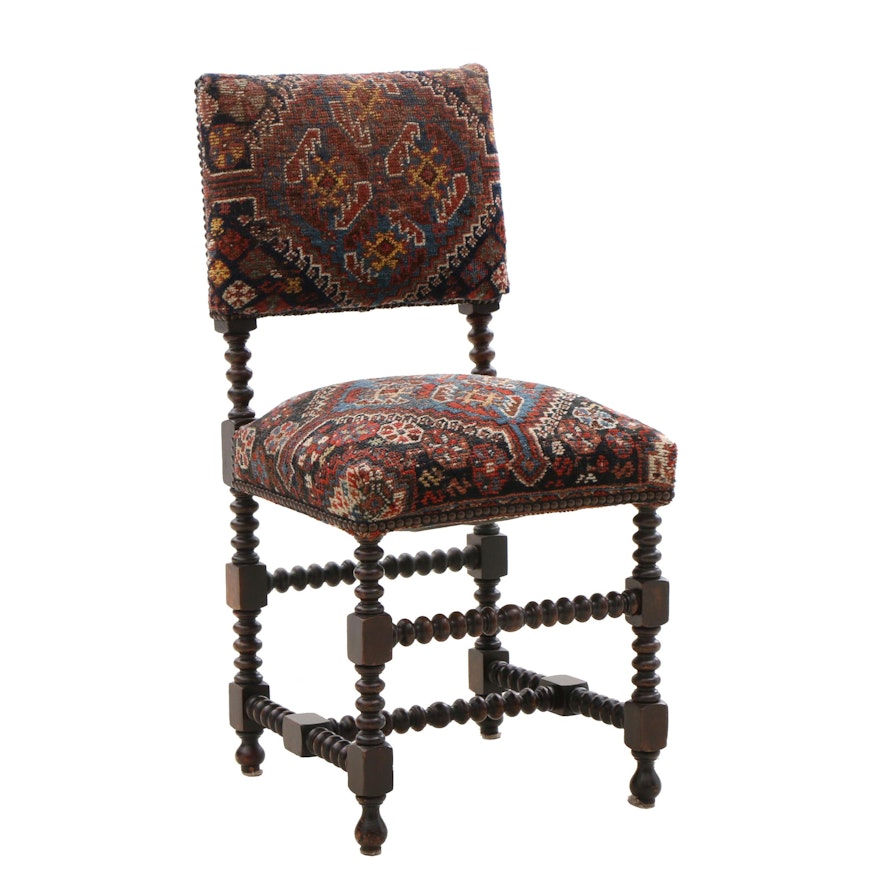 Cromwellian Style Upholstered Side Chair in Oak