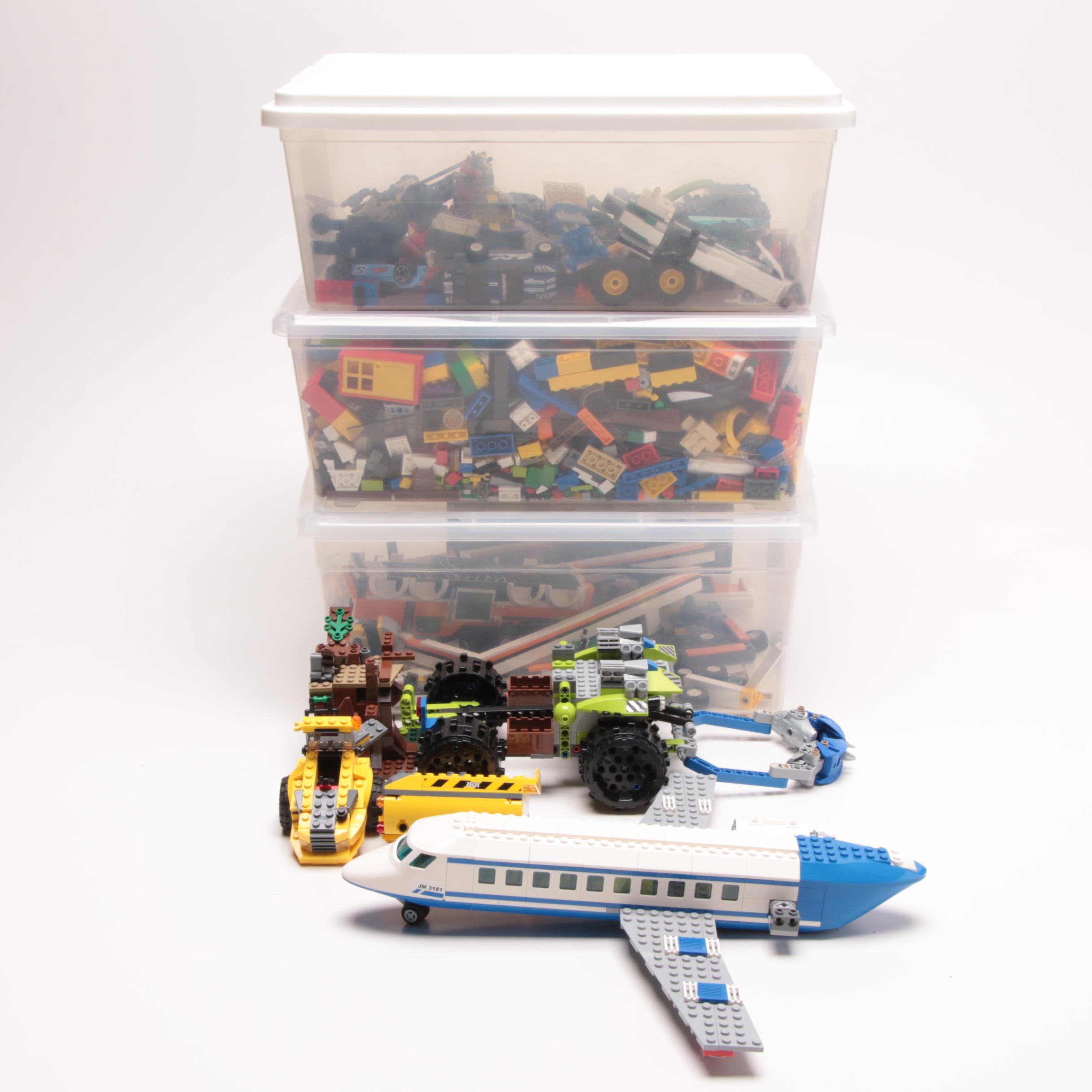LEGO Building Pieces Including Transport and Construction Vehicles