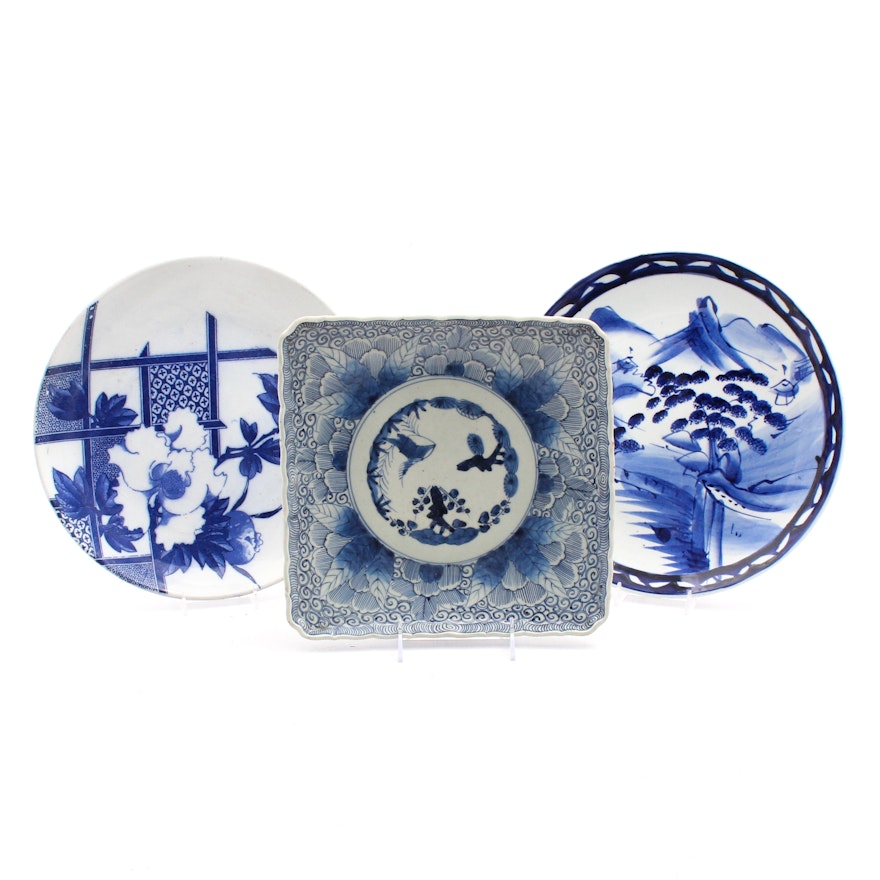 Japanese Meiji Period Blue and White Porcelain Chargers