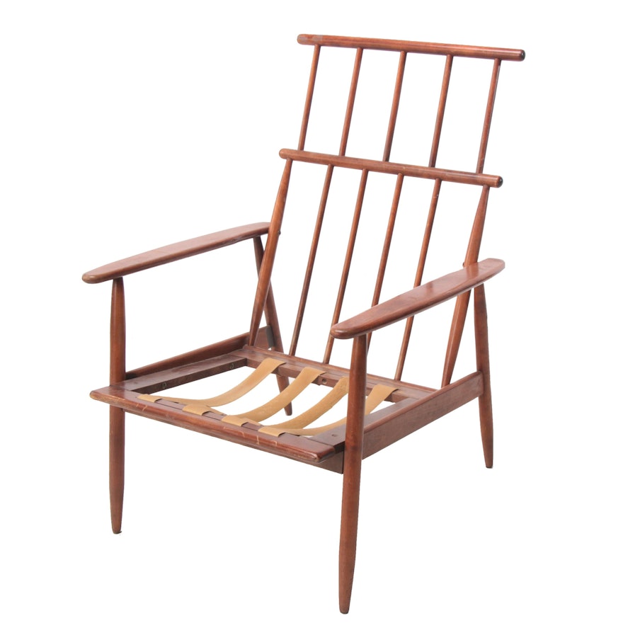 Mid Century Modern Walnut-Stained Spindle-Back Lounge Chair