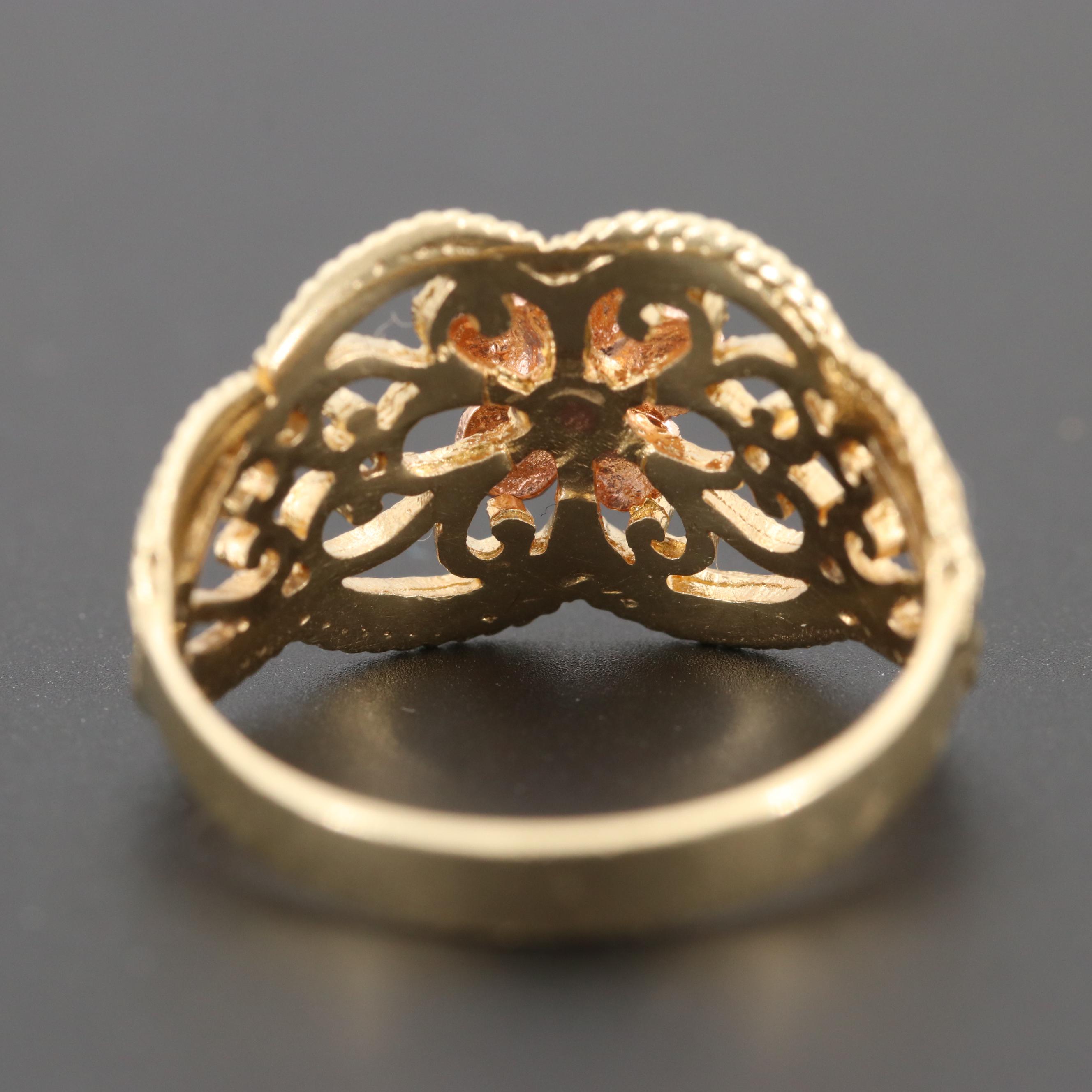 14K Yellow Gold Filigree Ring with Rose Gold Accent