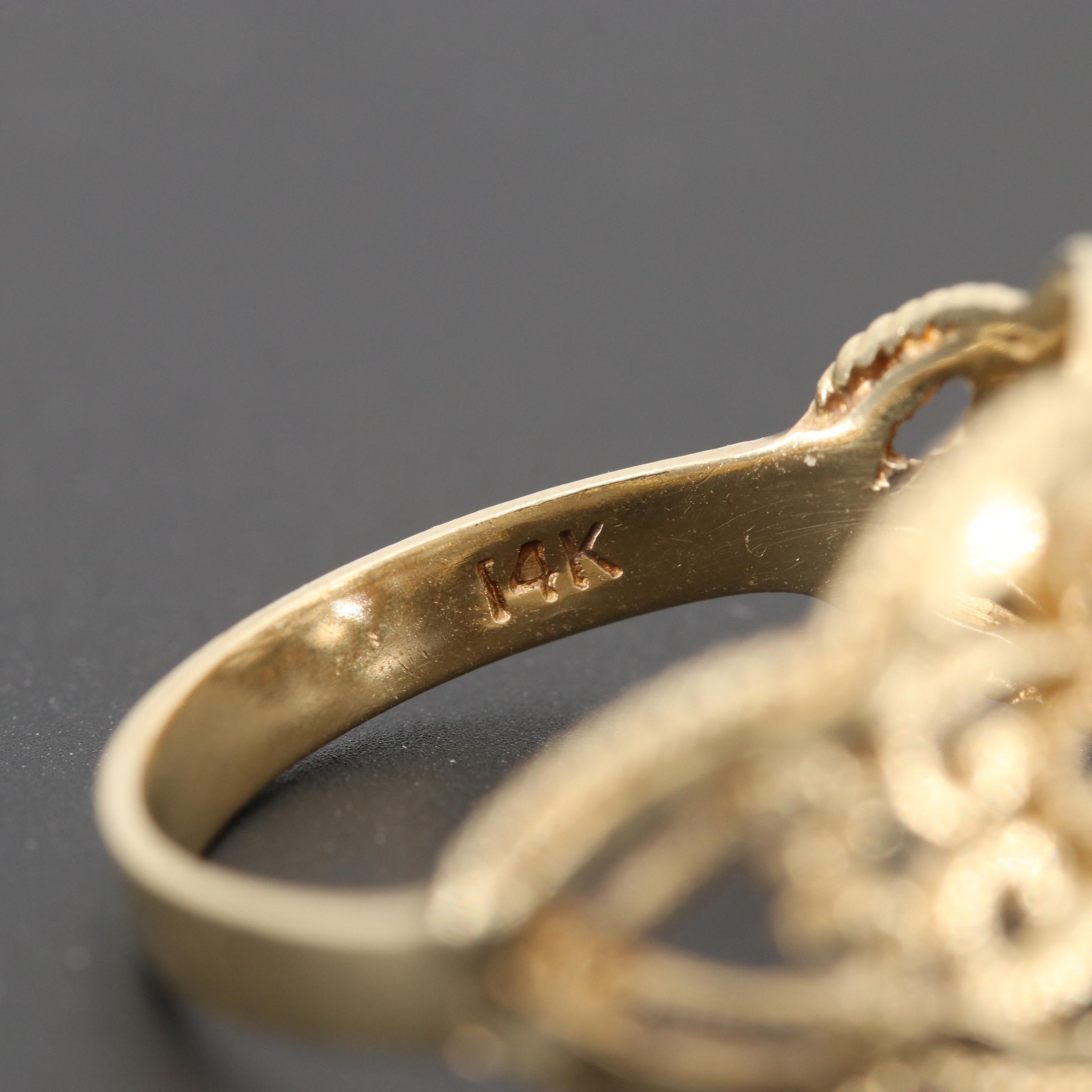 14K Yellow Gold Filigree Ring with Rose Gold Accent