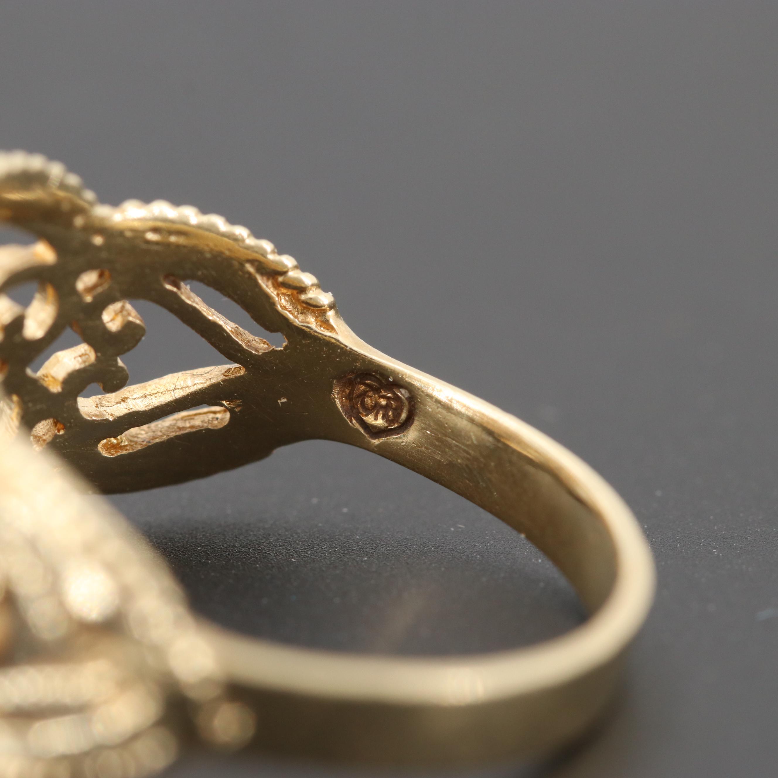 14K Yellow Gold Filigree Ring with Rose Gold Accent
