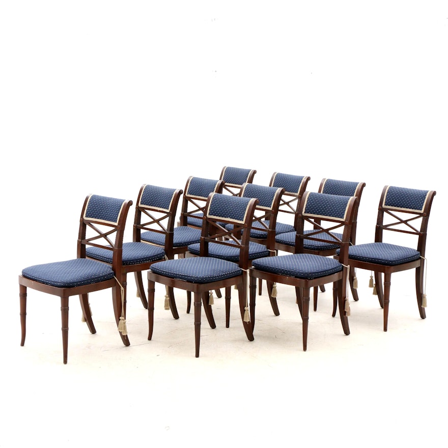 Ten Federal Style Mahogany Side Dining Chairs with Cane Seats
