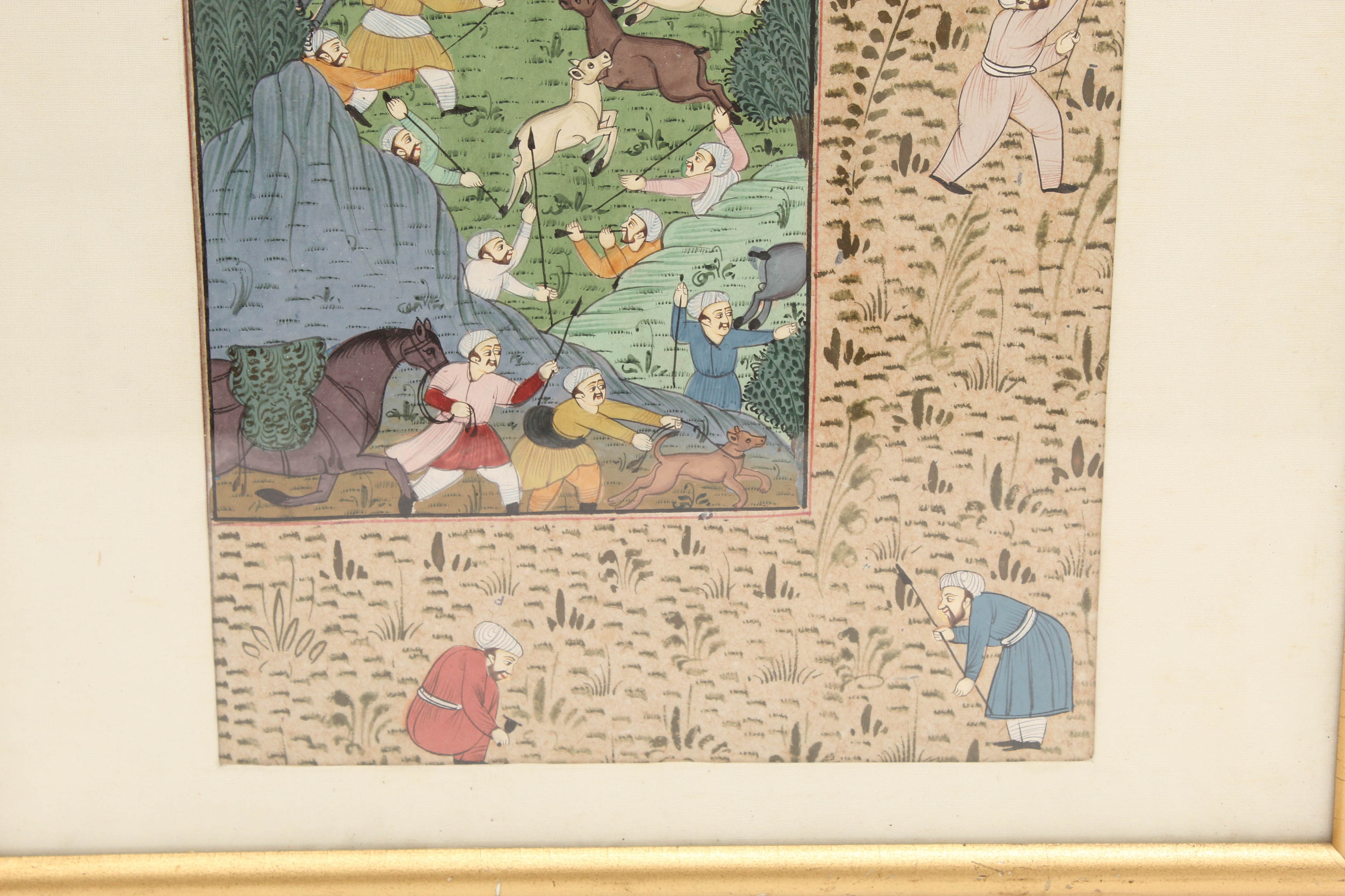 Persian Gouache Hunting Scene Painting