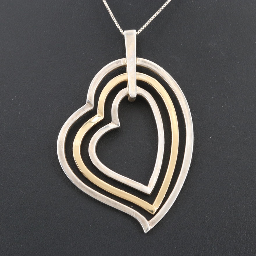 Sterling Silver Heart Necklace with 18K Yellow Gold Accents